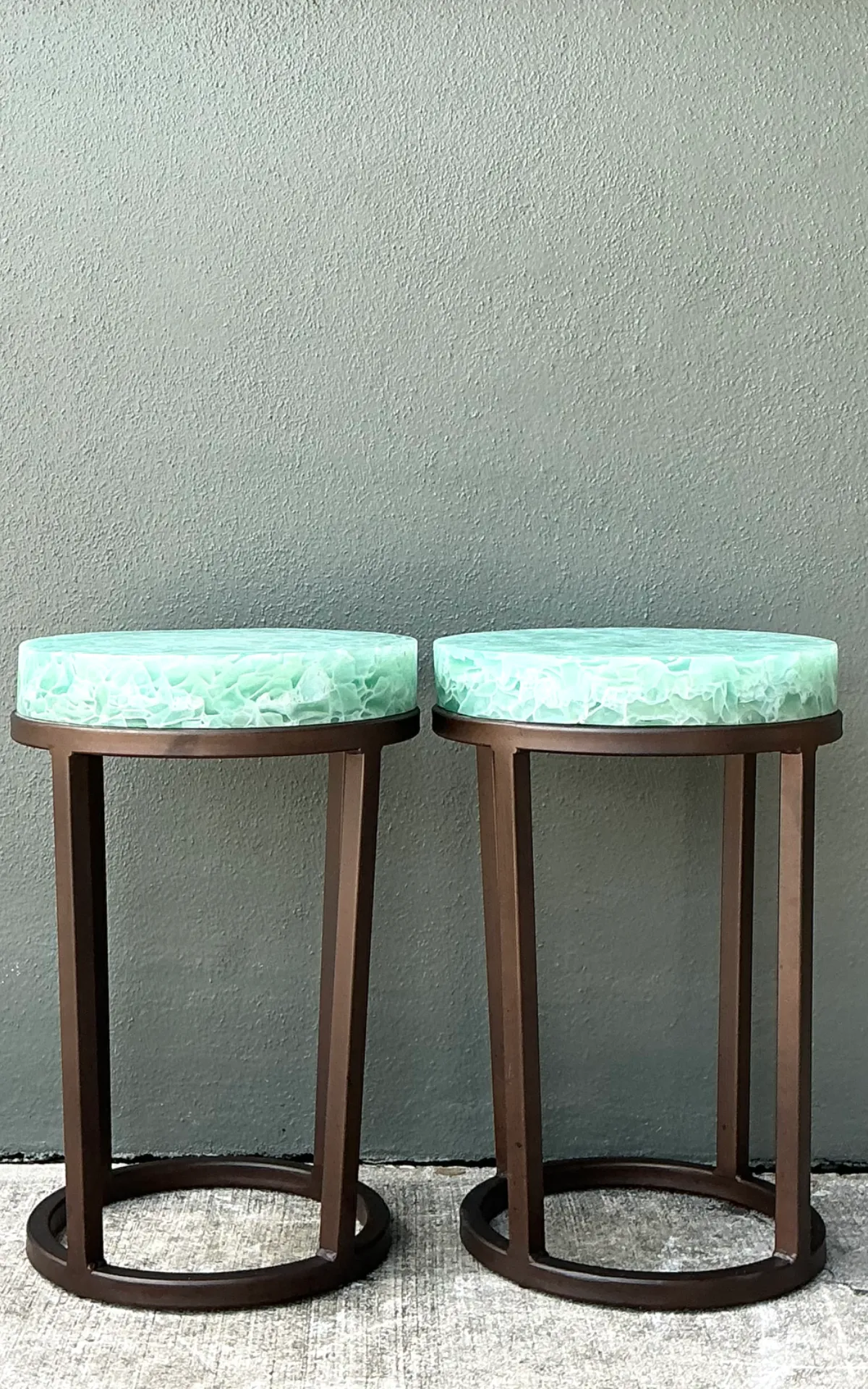 Vintage Stone and Metal Side Tables - Pair — additional photo 2