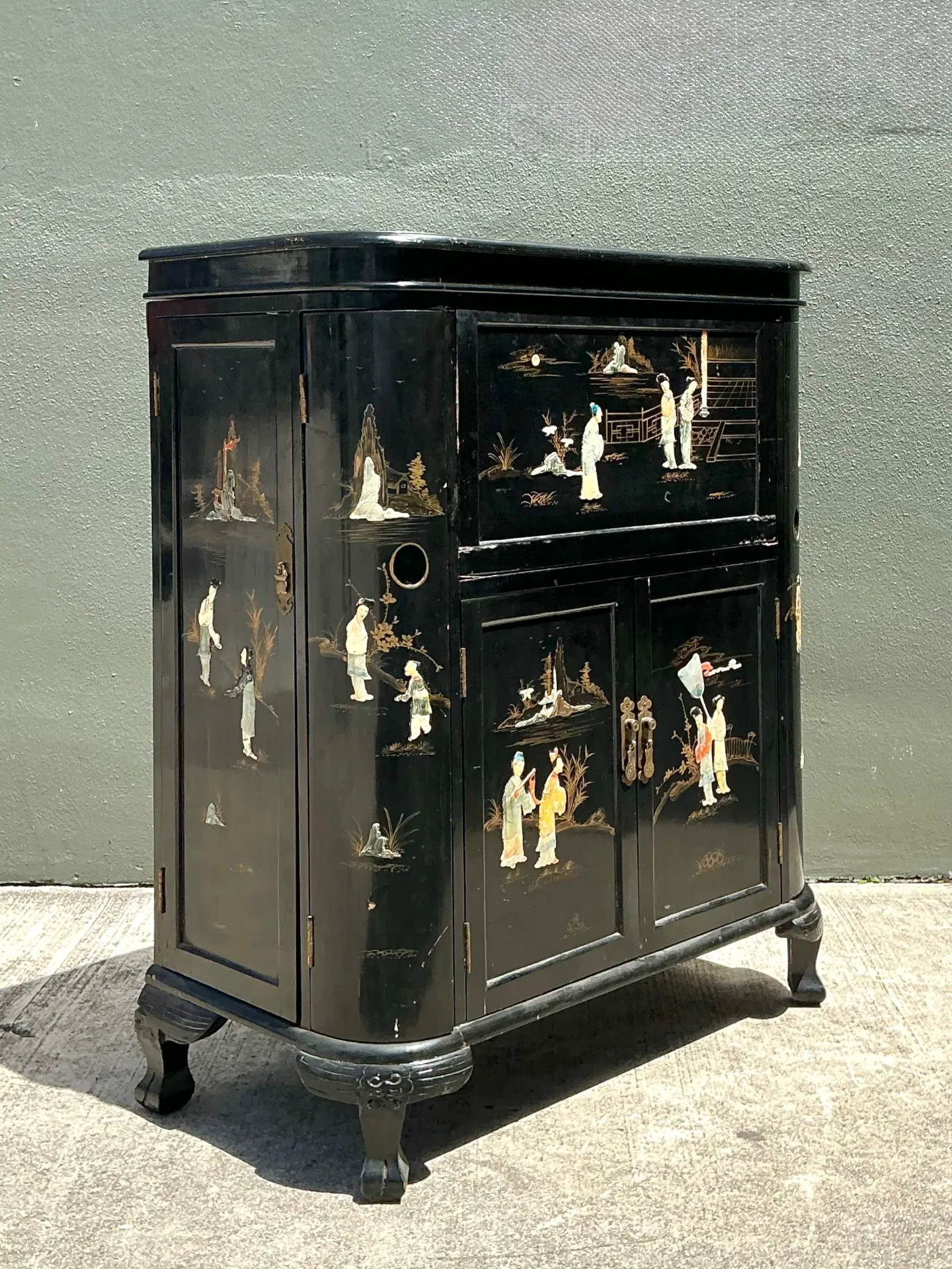 Vintage Black Lacquered Chinoiserie Dry Bar — additional photo 1