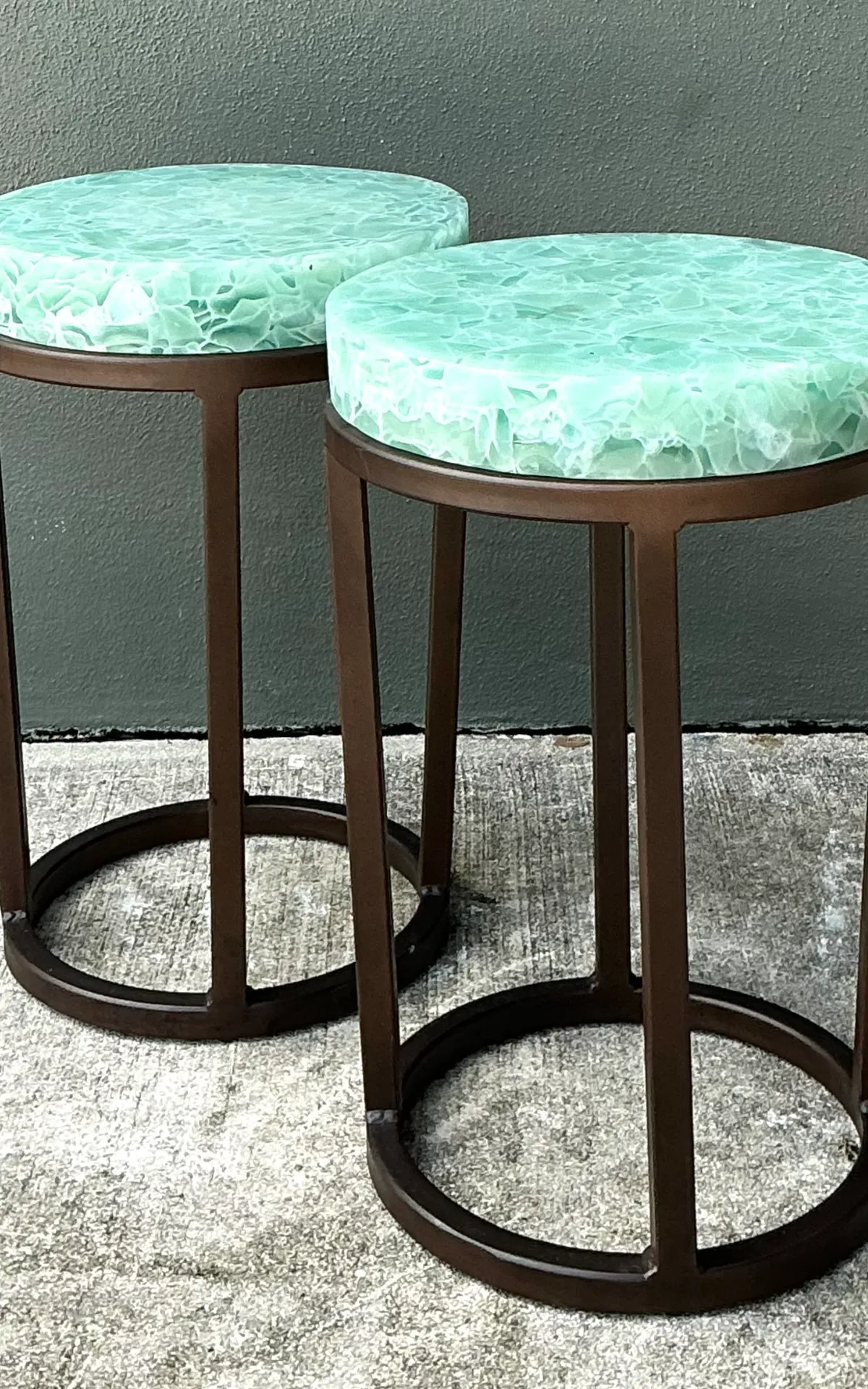 Vintage Stone and Metal Side Tables - Pair — additional photo 7