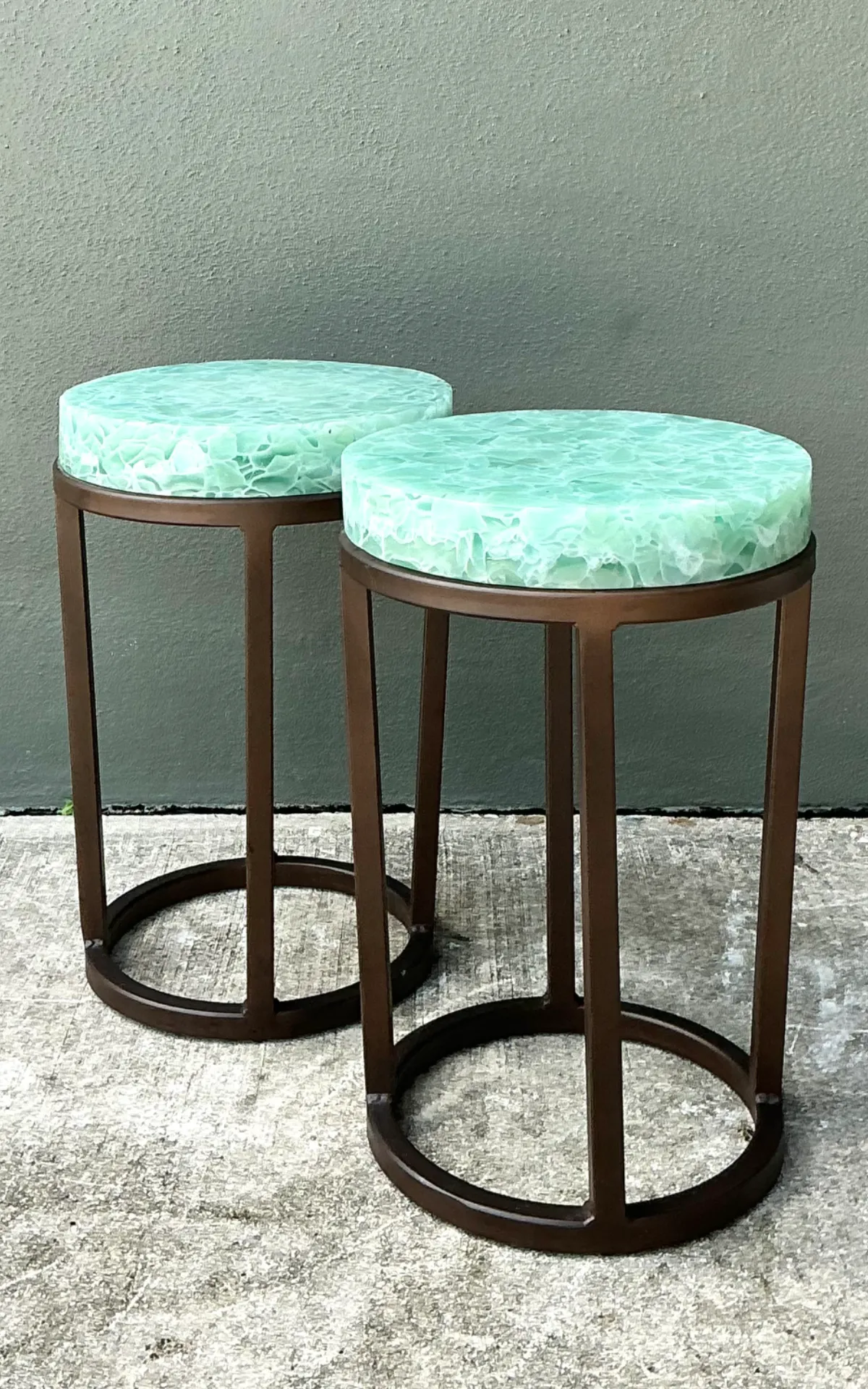 Vintage Stone and Metal Side Tables - Pair — additional photo 5