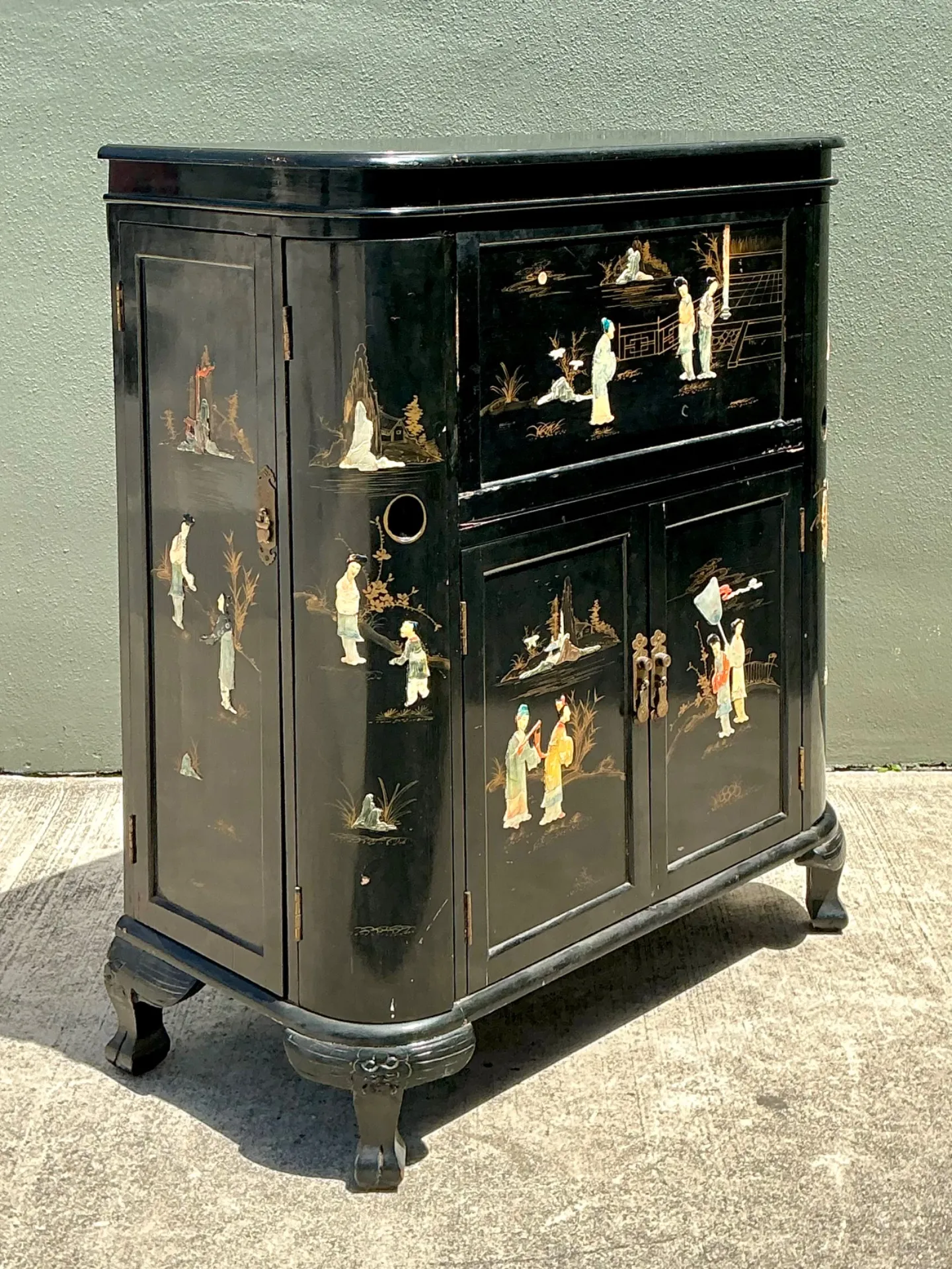 Vintage Black Lacquered Chinoiserie Dry Bar — additional photo 6