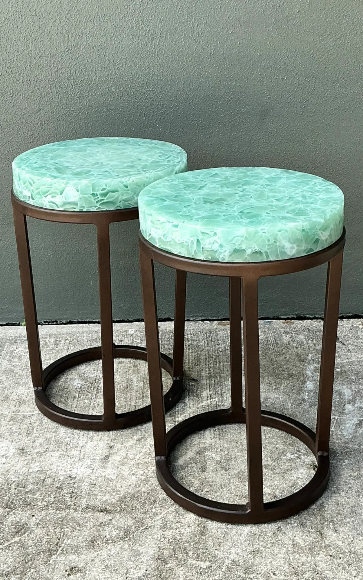 Vintage Stone and Metal Side Tables - Pair — additional photo 3