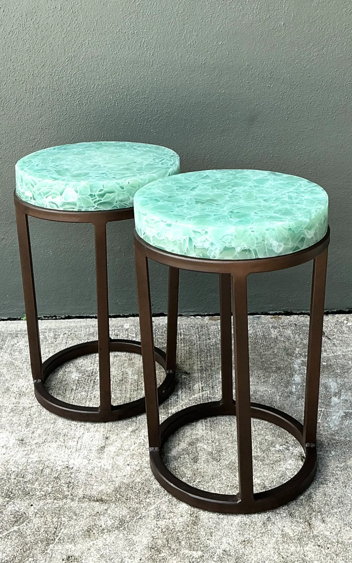 Vintage Stone and Metal Side Tables - Pair