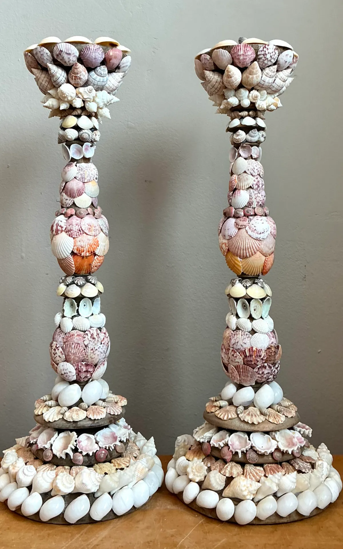 Vintage Shell Encrusted Candle Holders - Pair — additional photo 2