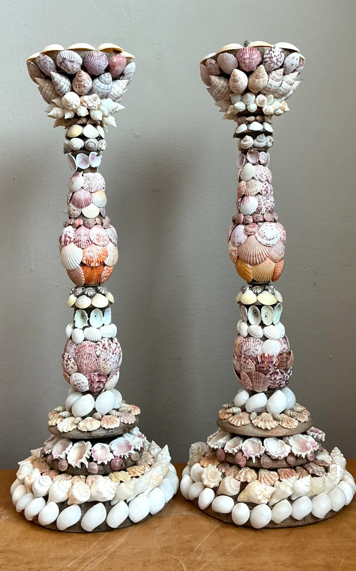 Vintage Shell Encrusted Candle Holders - Pair — additional photo 4