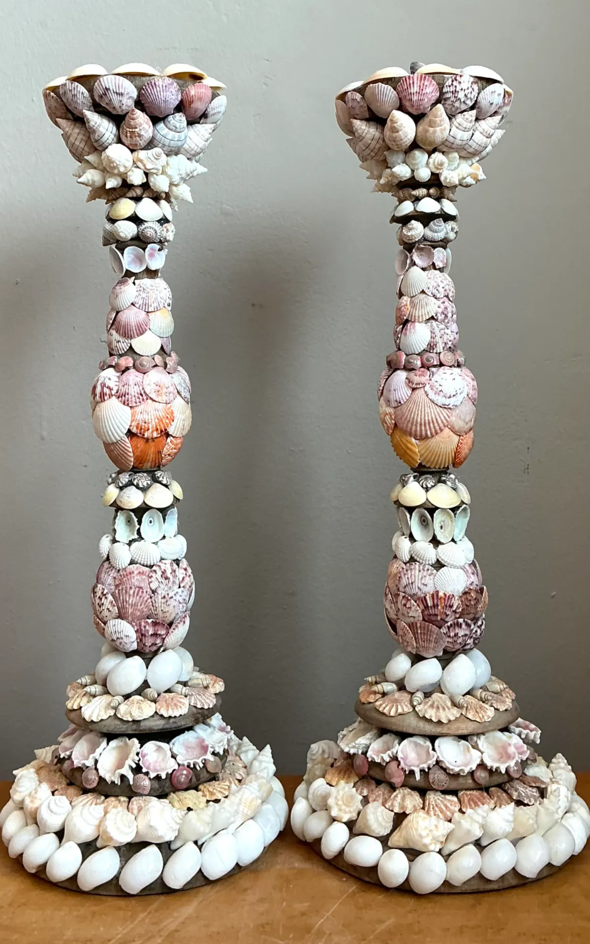 Vintage Shell Encrusted Candle Holders - Pair — additional photo 6