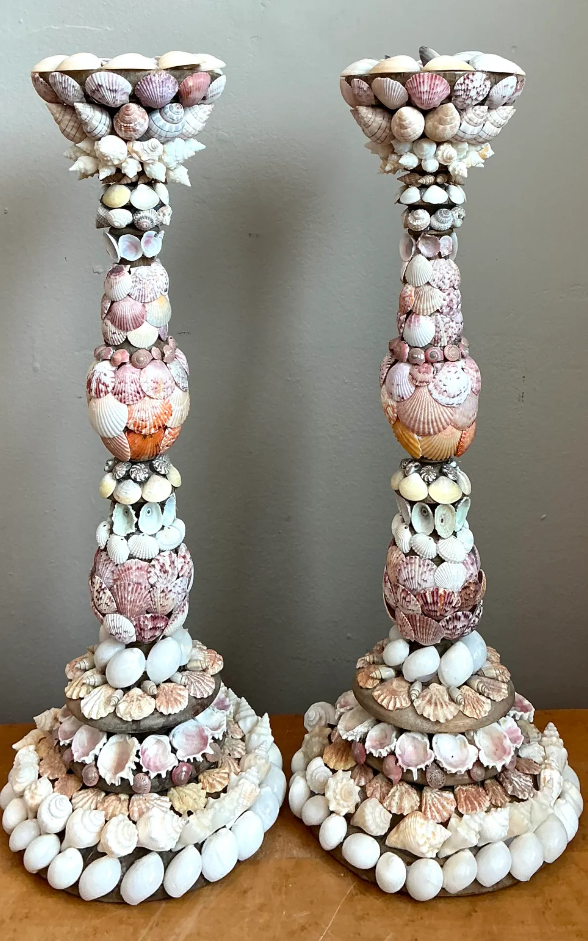 Vintage Shell Encrusted Candle Holders - Pair — additional photo 8