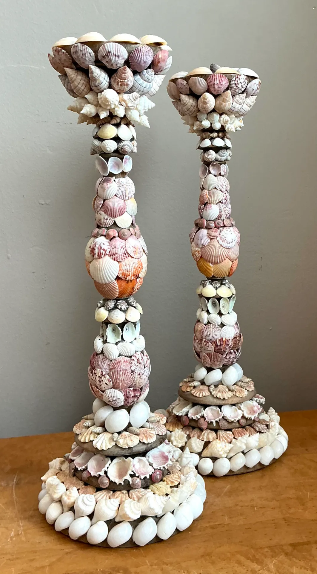 Vintage Shell Encrusted Candle Holders - Pair