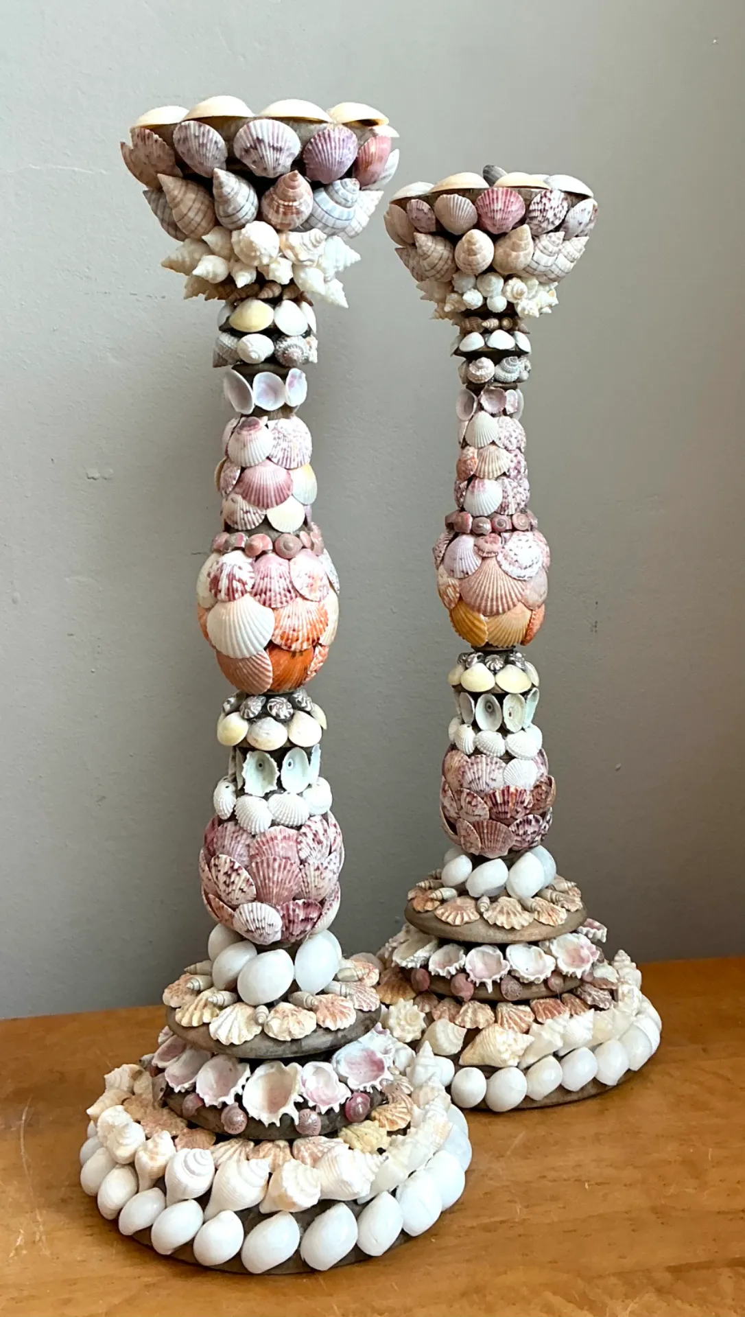 Vintage Shell Encrusted Candle Holders - Pair — additional photo 3