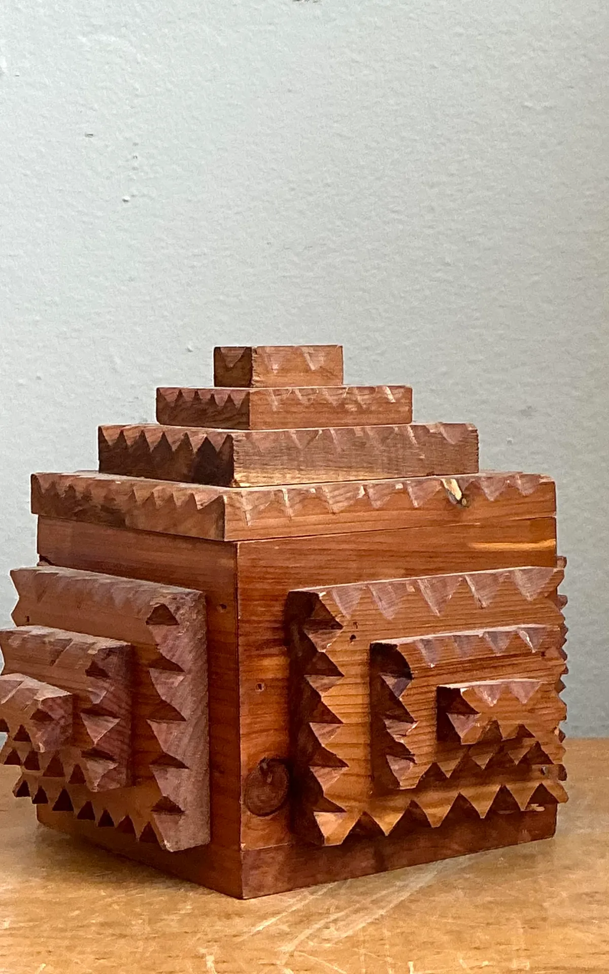Vintage Carved Wood Tramp Art Box