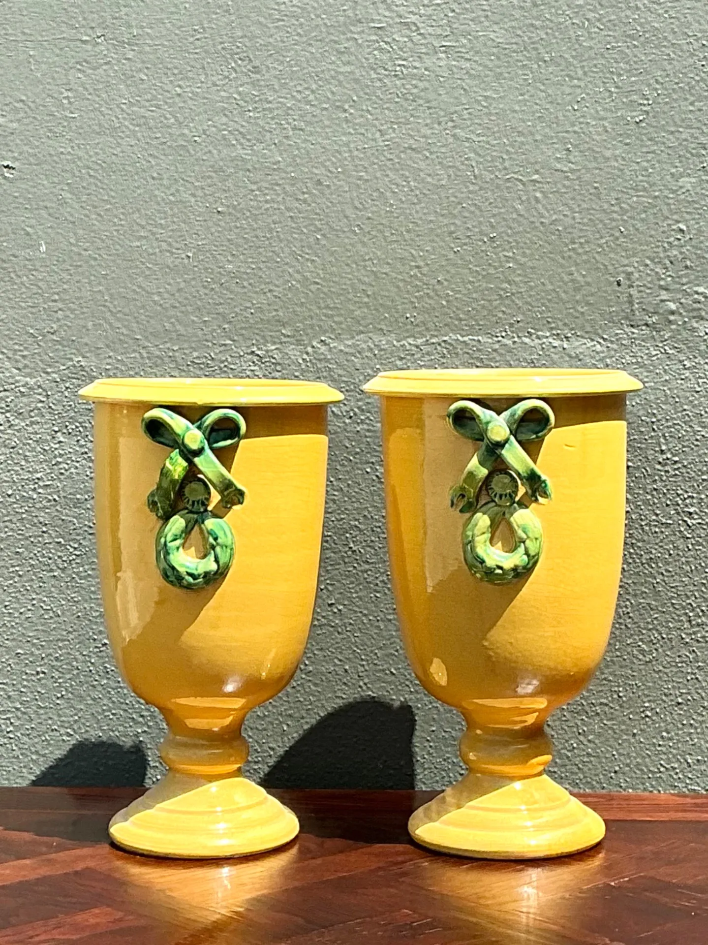 Vintage Italian Pedestal Ceramic Vases with Bow Detail — additional photo 6