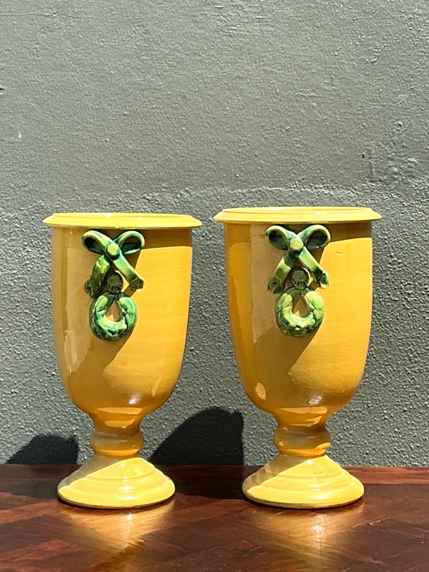 Vintage Italian Pedestal Ceramic Vases with Bow Detail — additional photo 4