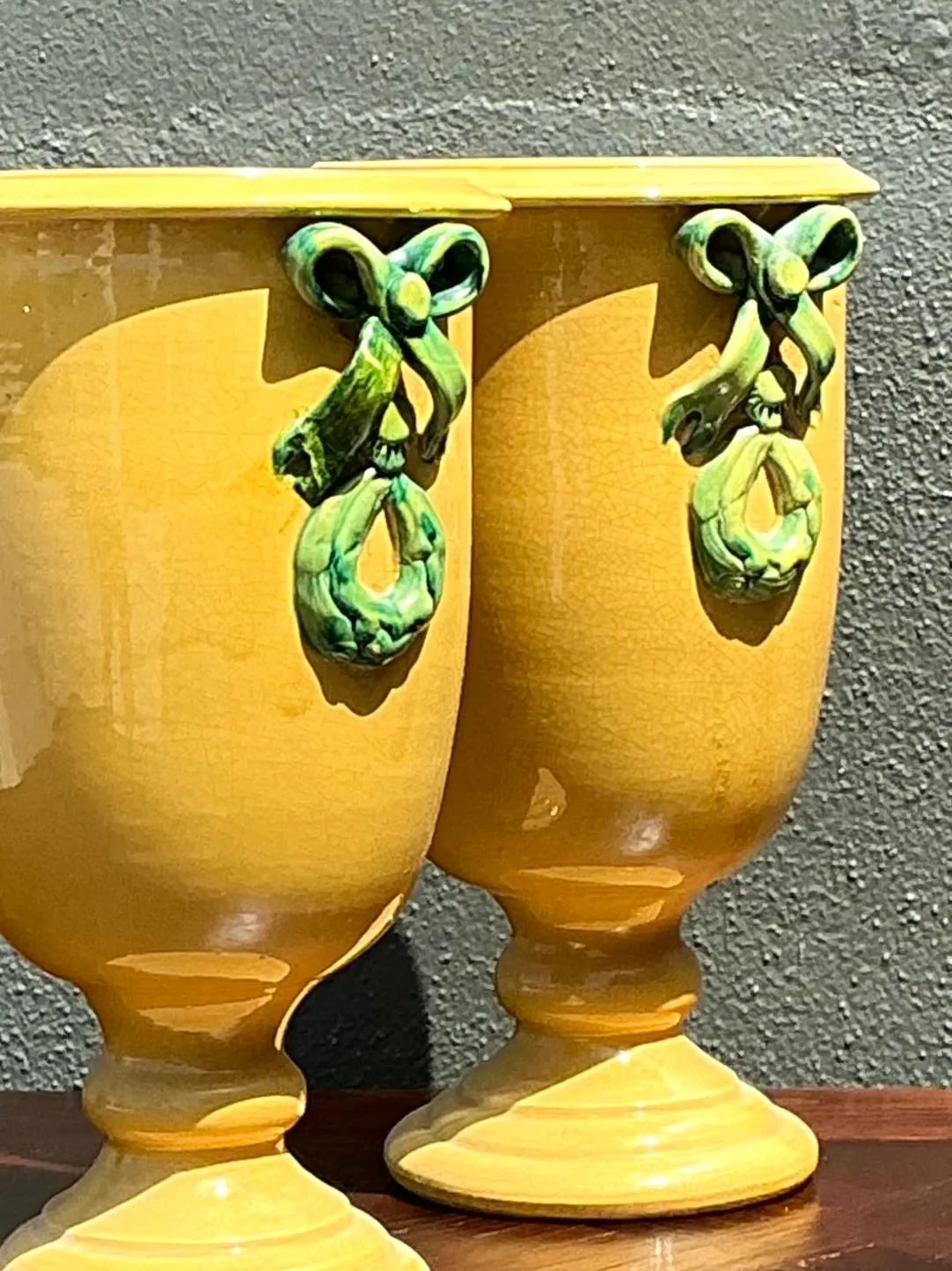 Vintage Italian Pedestal Ceramic Vases with Bow Detail — additional photo 1