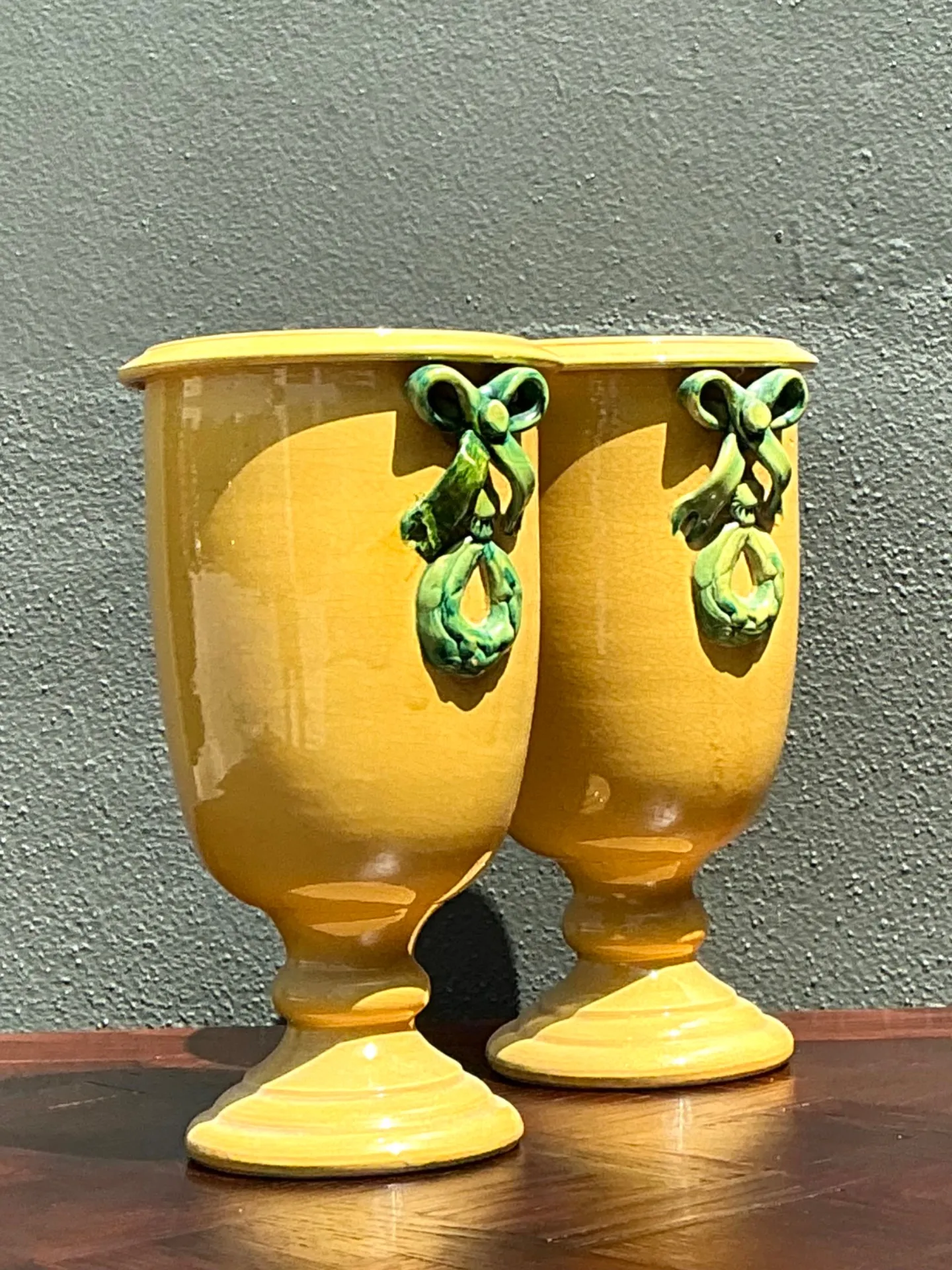Vintage Italian Pedestal Ceramic Vases with Bow Detail — additional photo 7