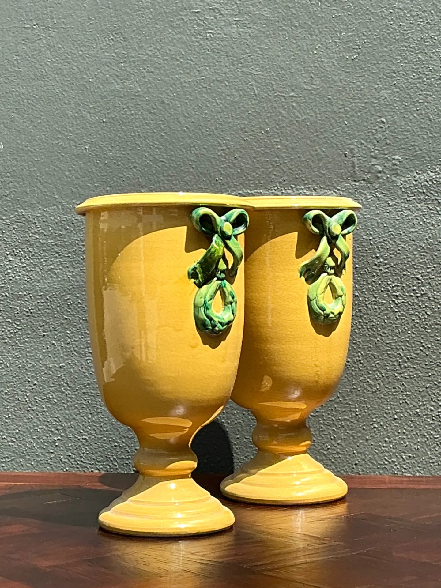 Vintage Italian Pedestal Ceramic Vases with Bow Detail — additional photo 5