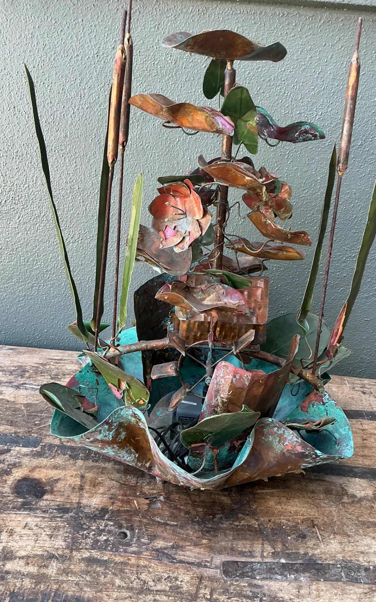 Vintage Patinated Metal Water Fountain Sculpture - Interior view