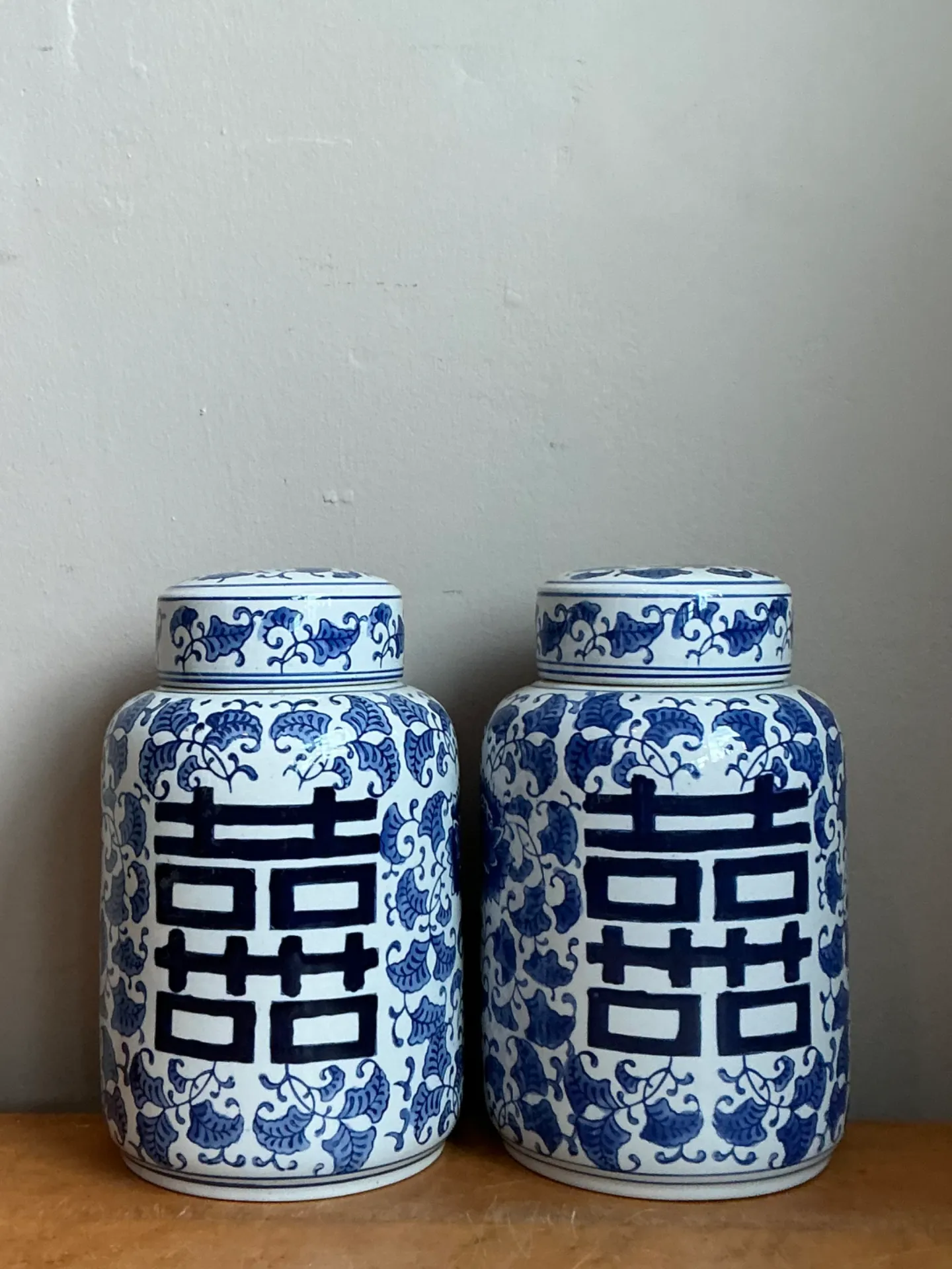 Vintage Asian Double Happiness Lidded Urns - A Pair — additional photo 2