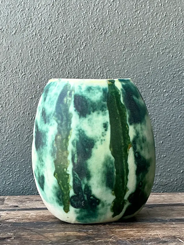 Vintage Green Abstract Ceramic Vase — additional photo 3