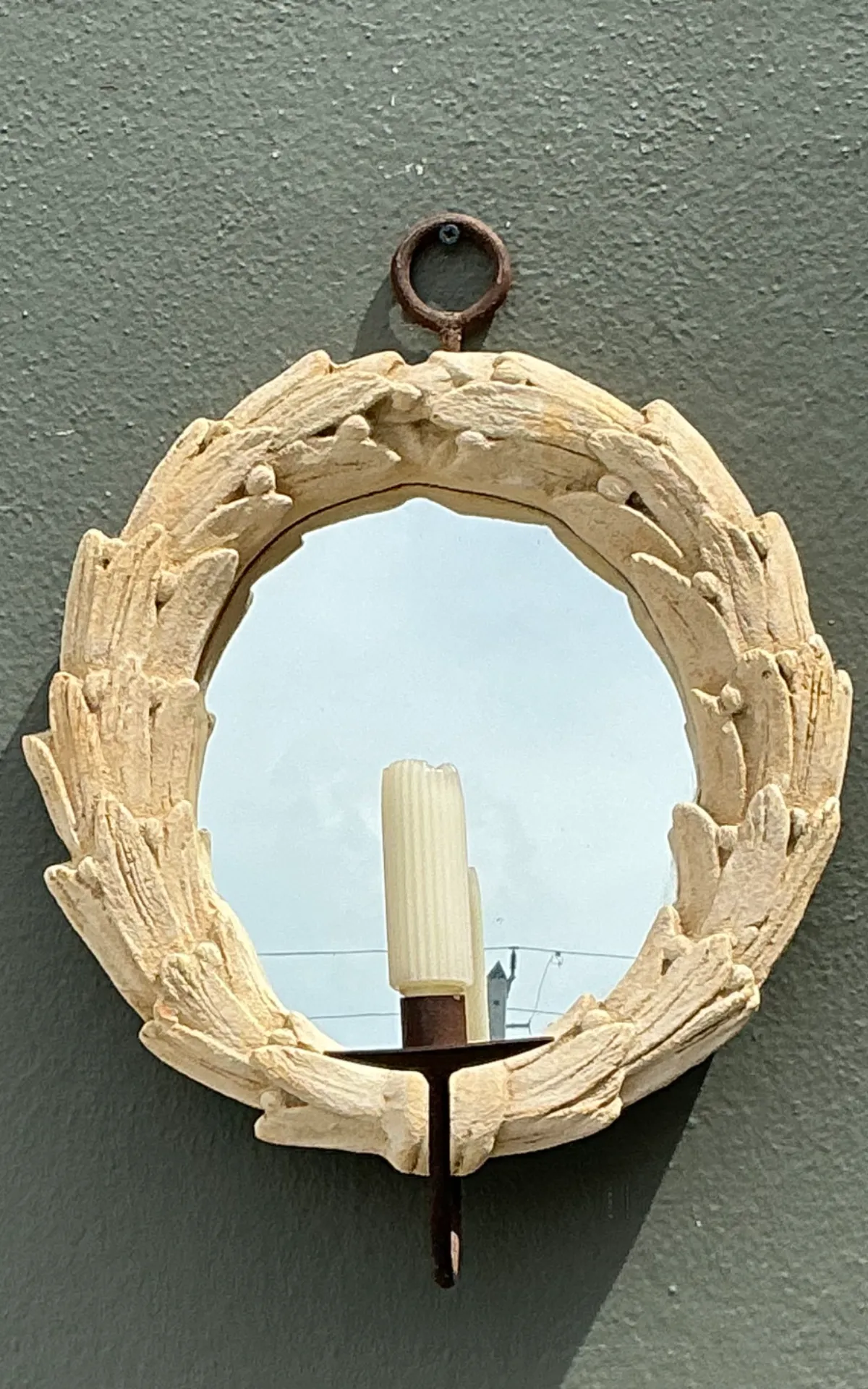 Vintage Laurel Leaf Wall Mirror With Candle Holder — additional photo 3