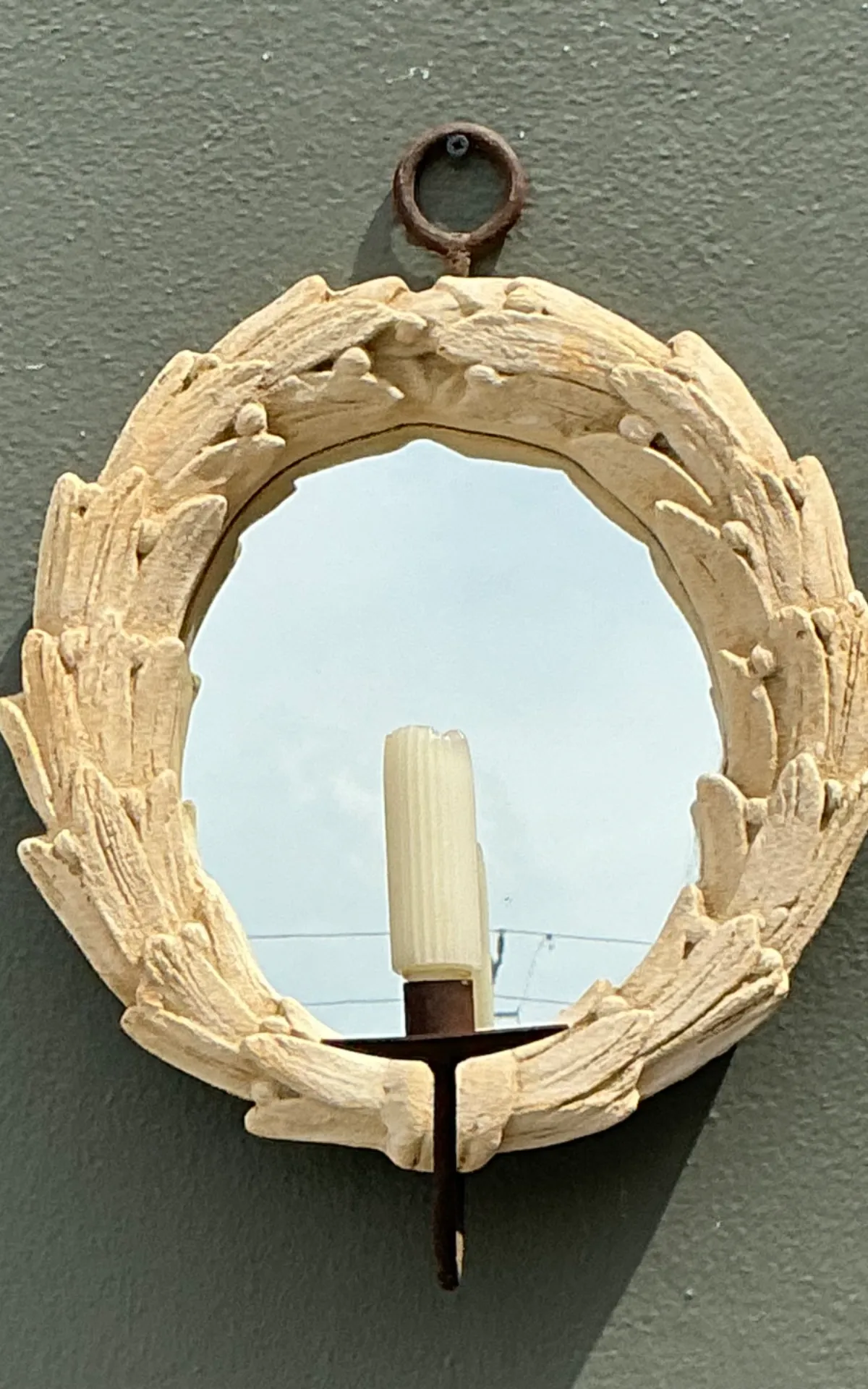 Vintage Laurel Leaf Wall Mirror With Candle Holder — additional photo 8