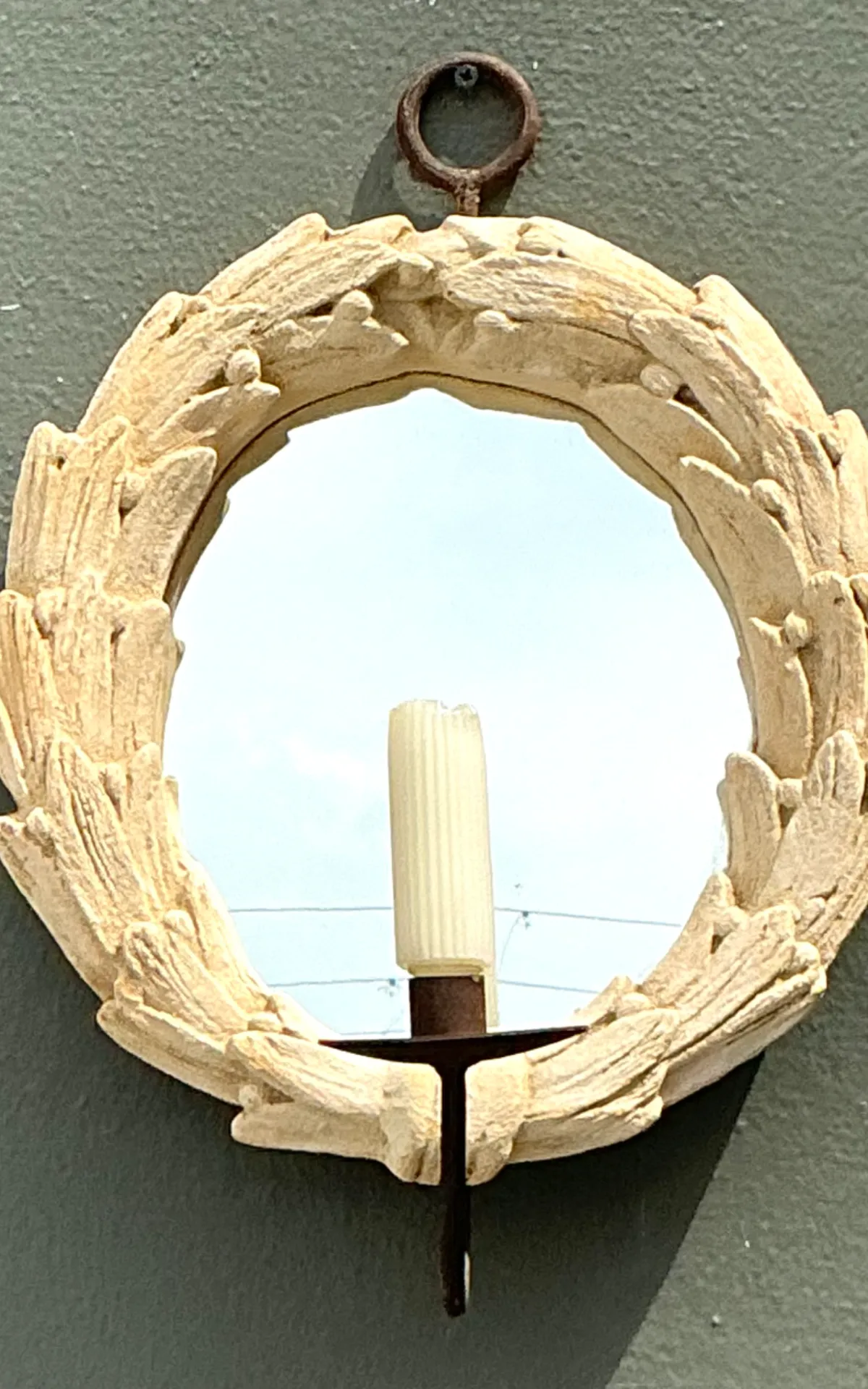 Vintage Laurel Leaf Wall Mirror With Candle Holder — additional photo 5