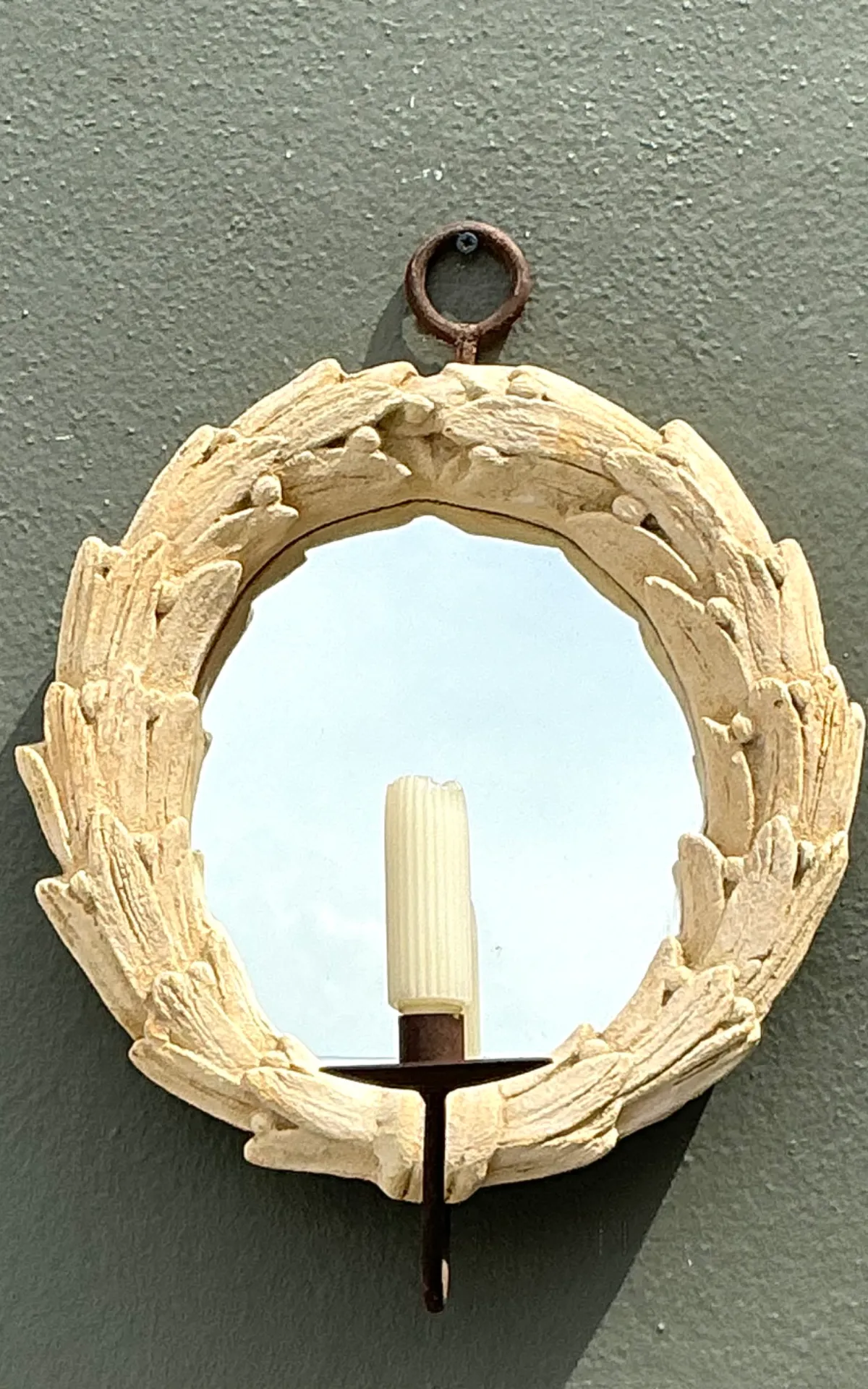 Vintage Laurel Leaf Wall Mirror With Candle Holder — additional photo 4