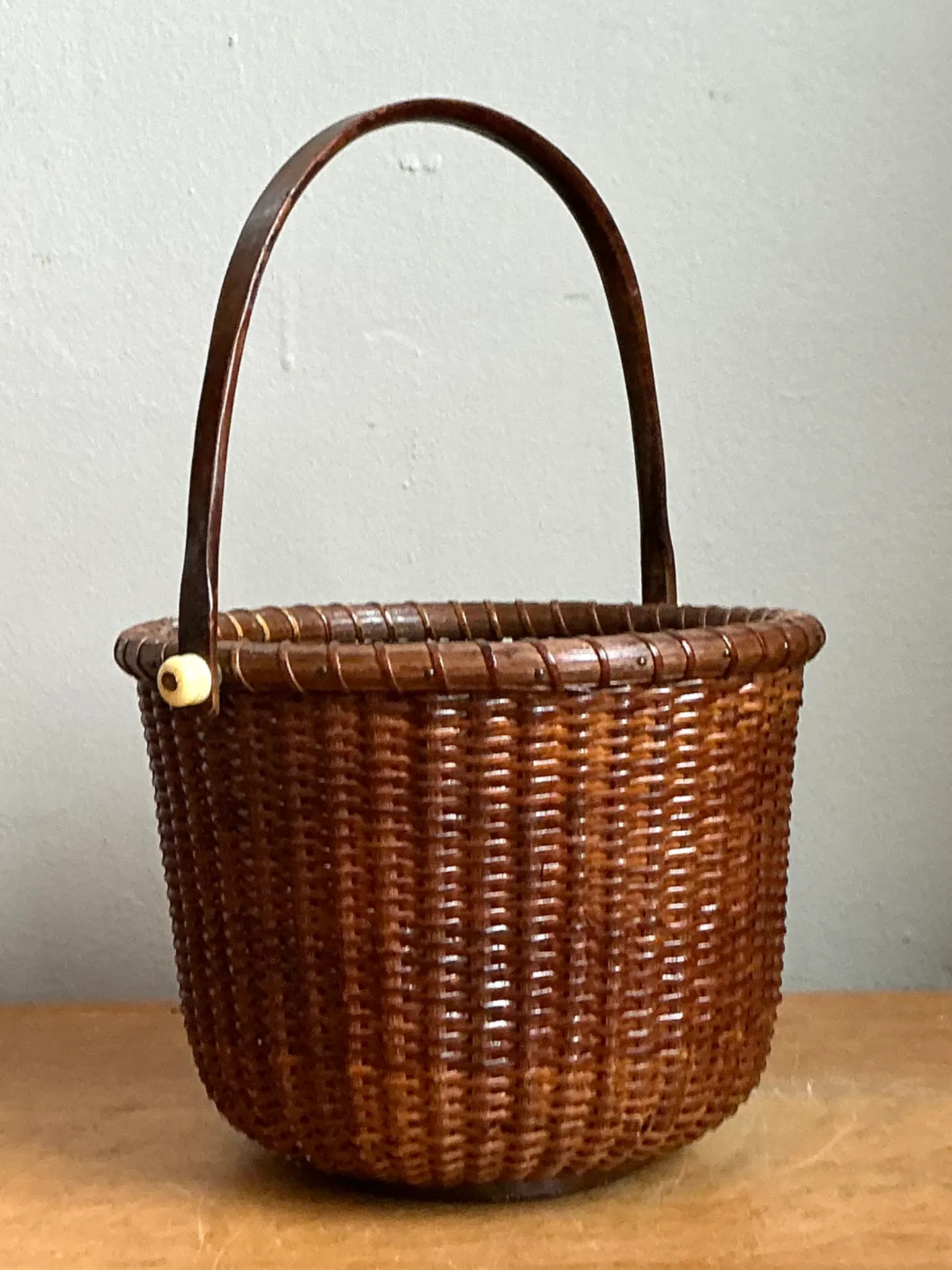 Vintage Woven Rattan Nantucket Basket with Handle — additional photo 2