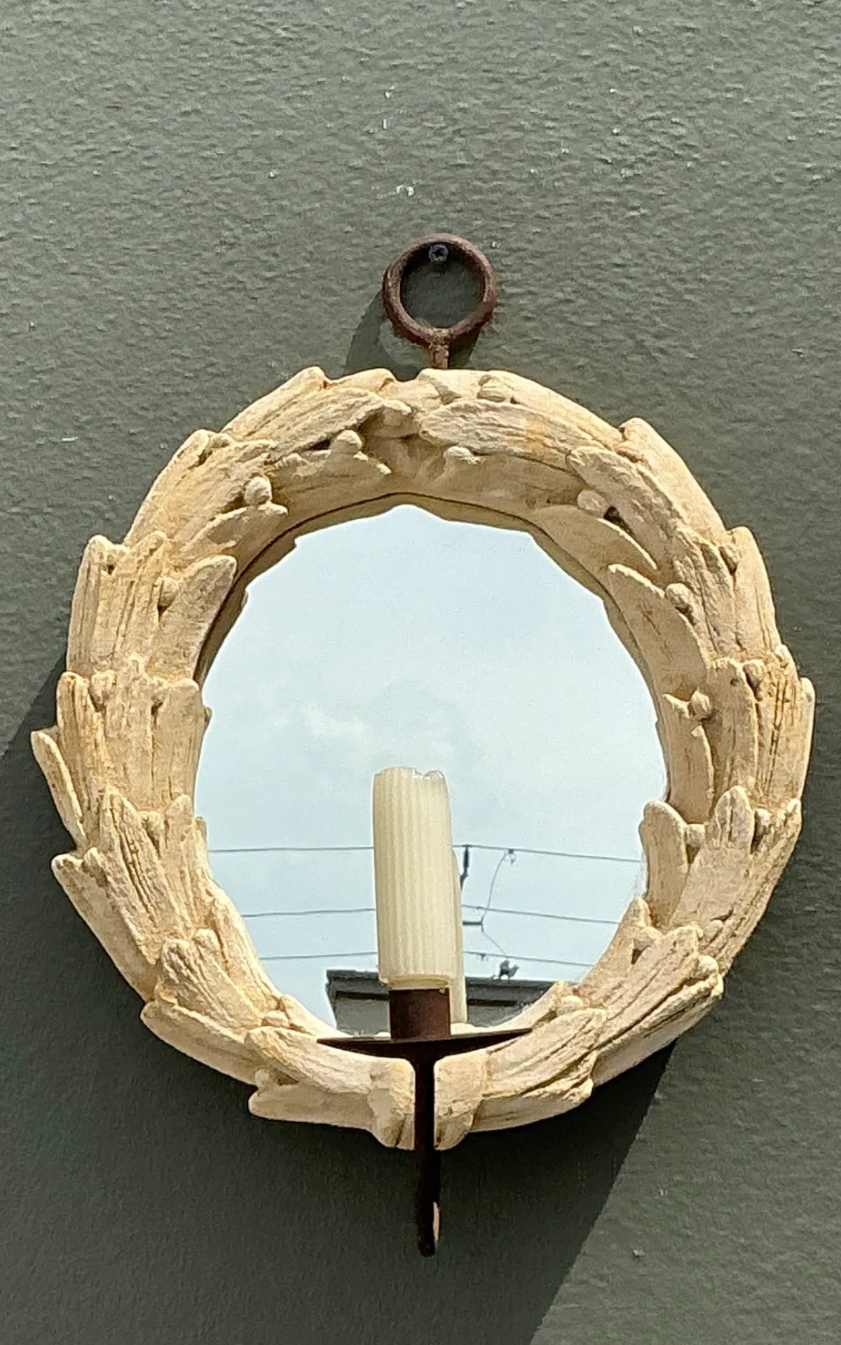 Vintage Laurel Leaf Wall Mirror With Candle Holder — additional photo 2