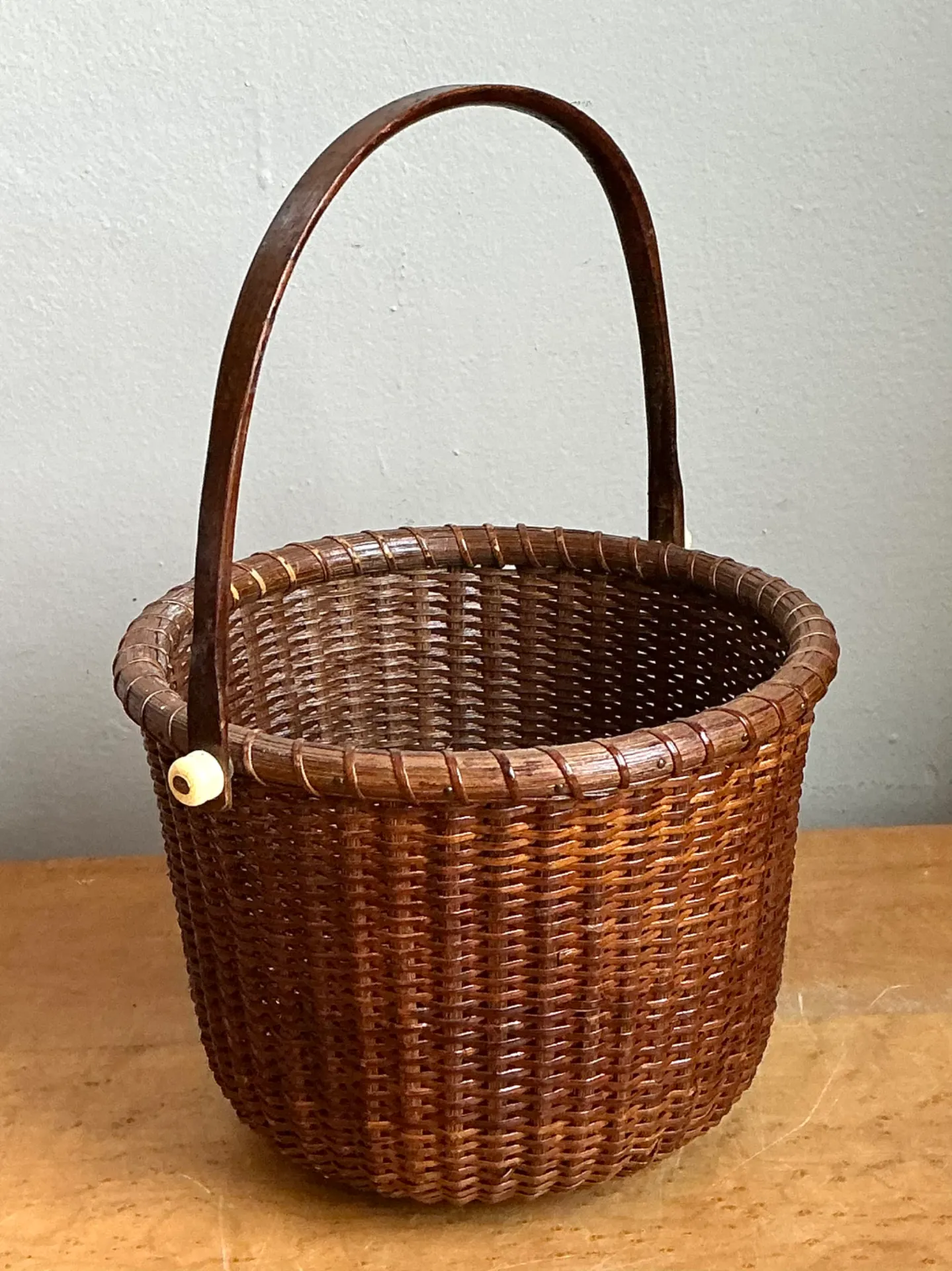 Vintage Woven Rattan Nantucket Basket with Handle — additional photo 5