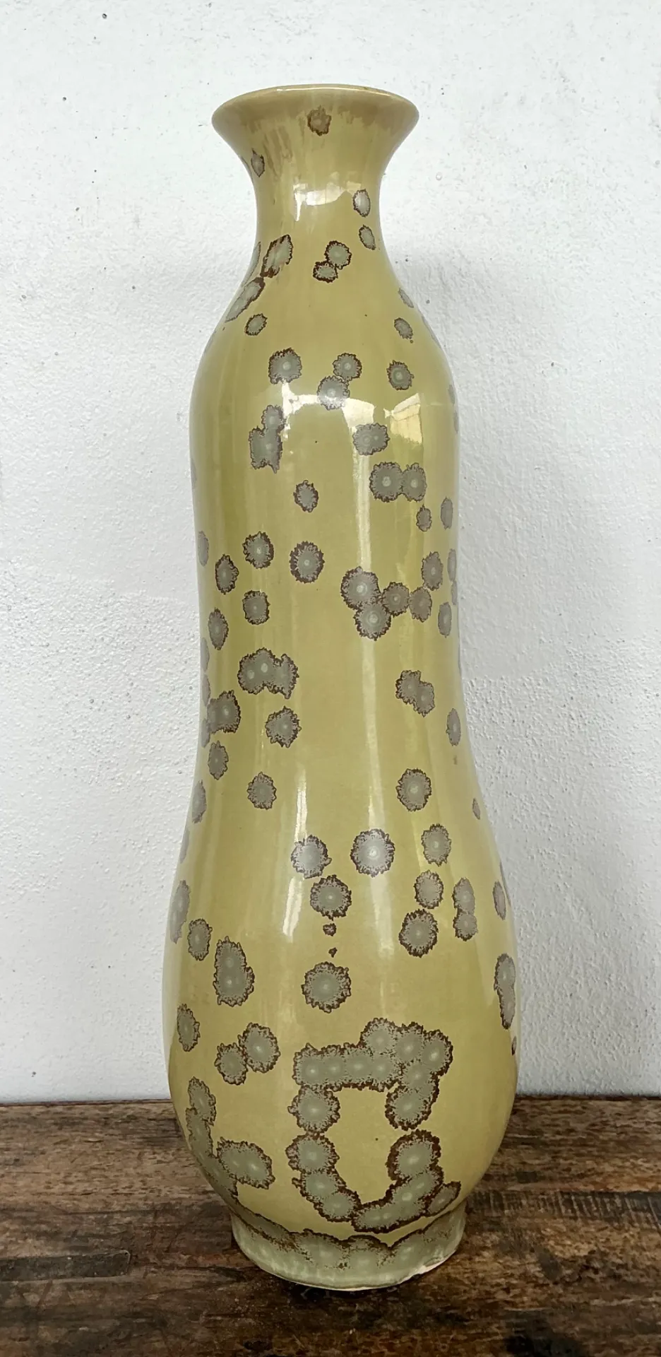 Vintage Yellow Crystalline Glazed Ceramic Vase — additional photo 2