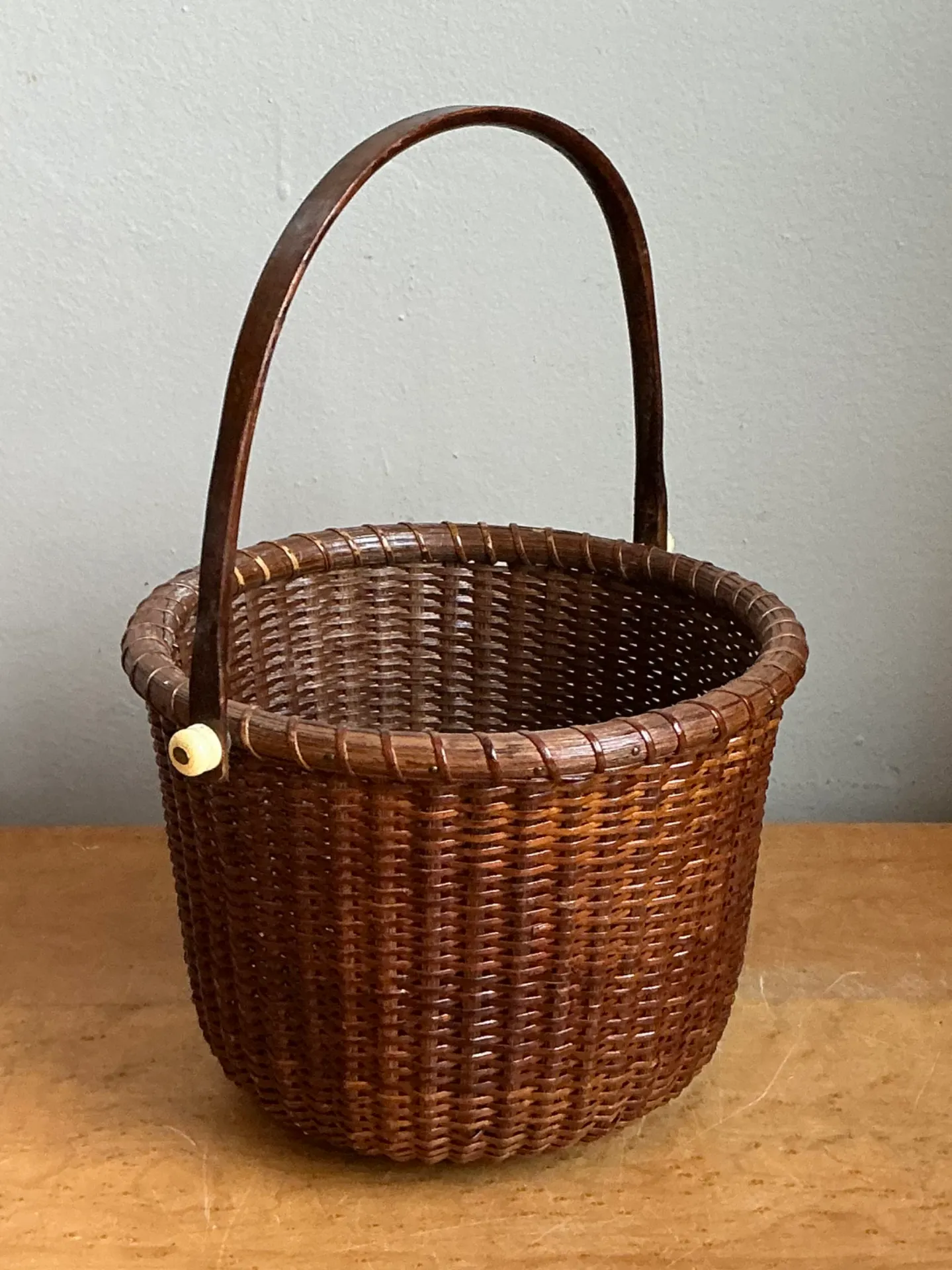 Vintage Woven Rattan Nantucket Basket with Handle — additional photo 6