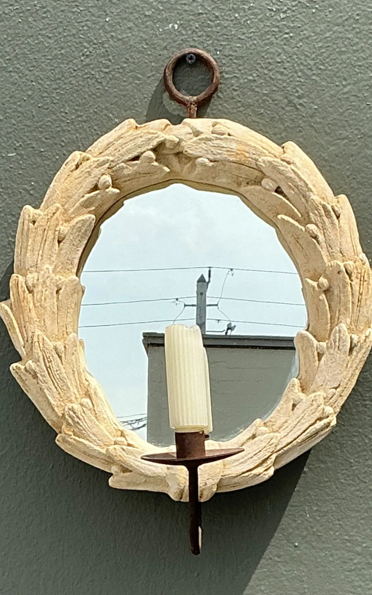 Vintage Laurel Leaf Wall Mirror With Candle Holder — additional photo 7