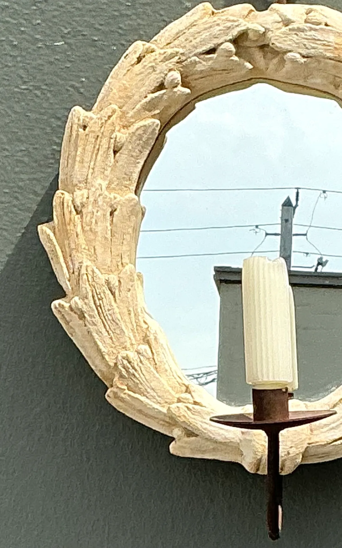 Vintage Laurel Leaf Wall Mirror With Candle Holder — additional photo 6