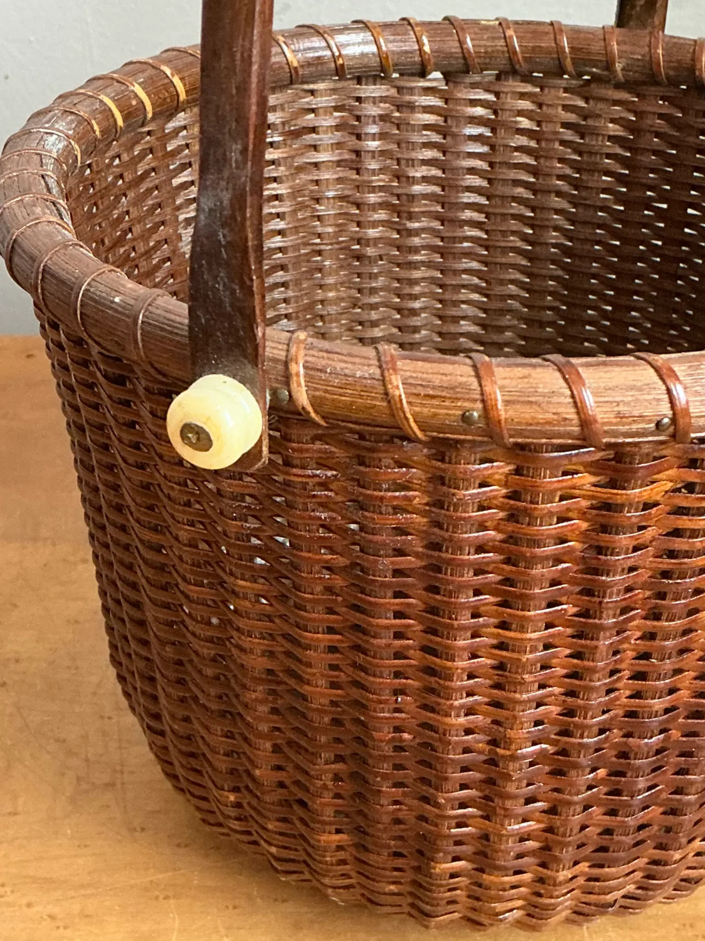 Vintage Woven Rattan Nantucket Basket with Handle — additional photo 3