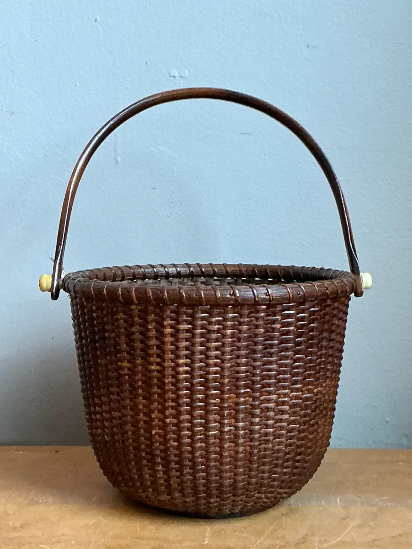 Vintage Woven Rattan Nantucket Basket with Handle — additional photo 3