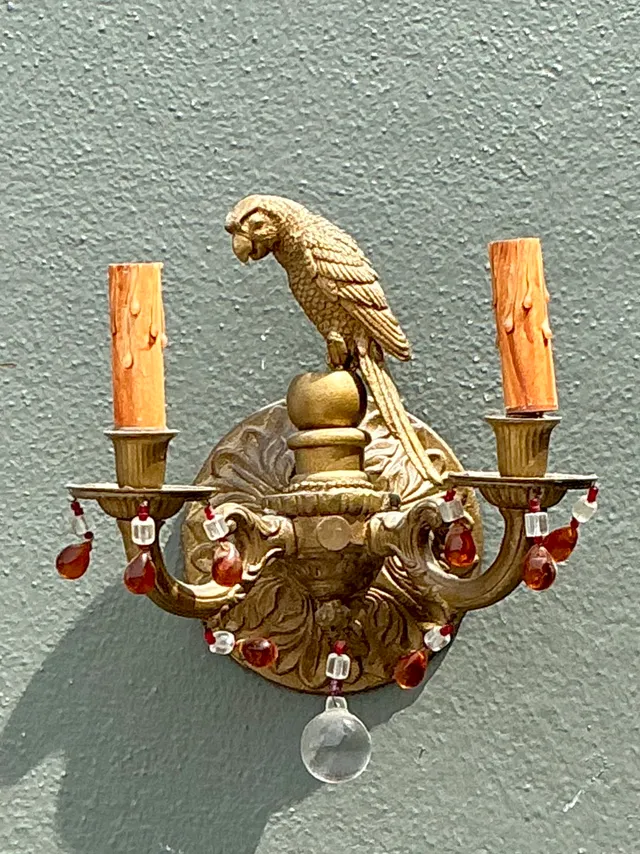 Vintage Brass and Crystal Parrot Sconce — additional photo 7