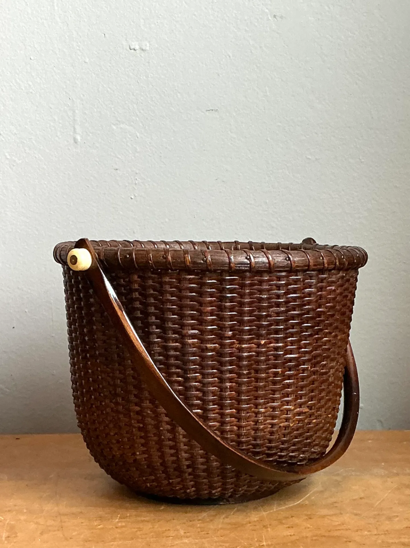 Vintage Woven Rattan Nantucket Basket with Handle — additional photo 8
