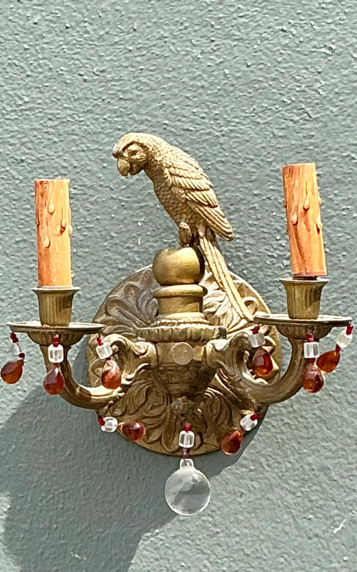 Vintage Brass and Crystal Parrot Sconce — additional photo 4