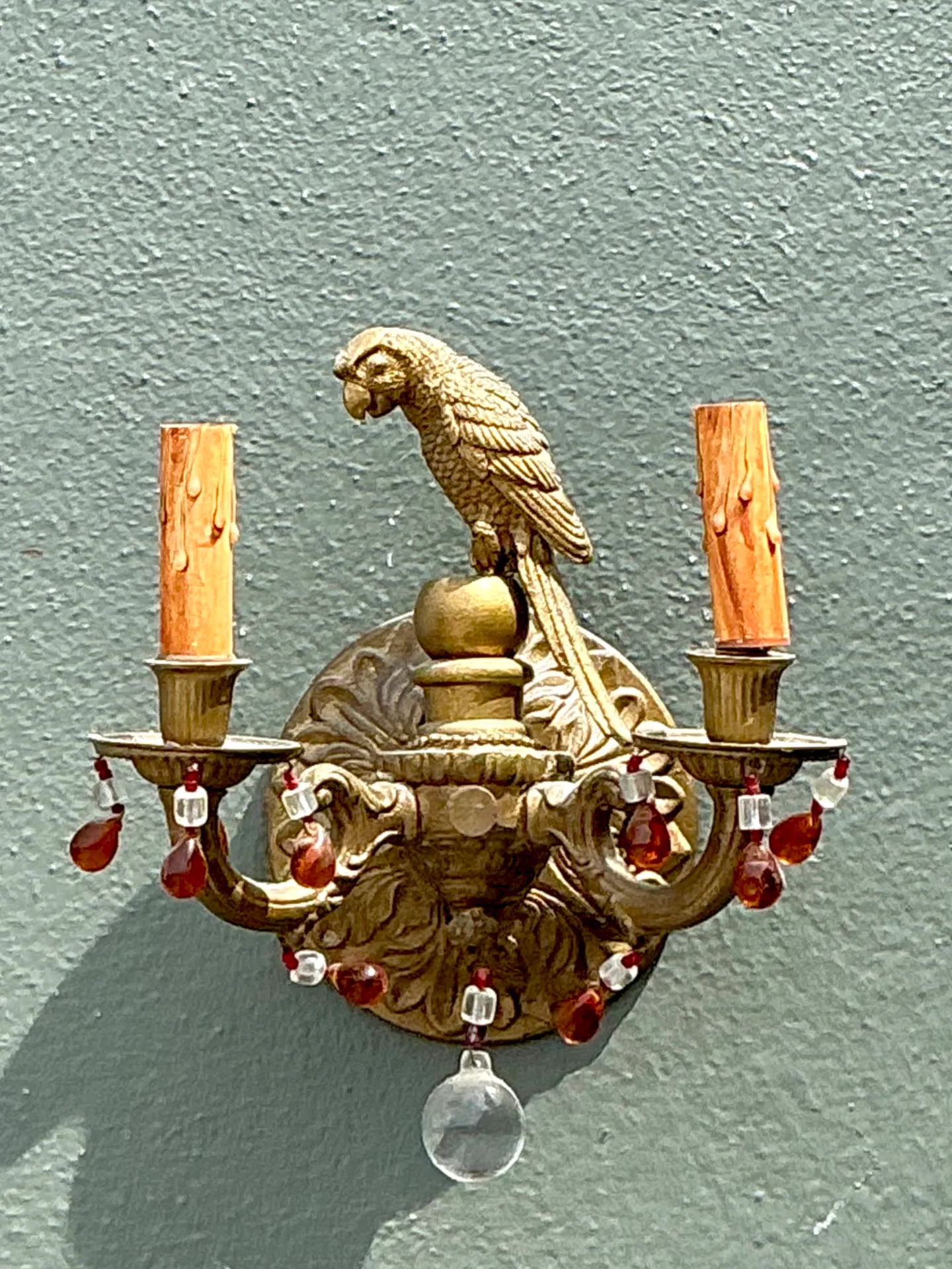 Vintage Brass and Crystal Parrot Sconce — additional photo 6