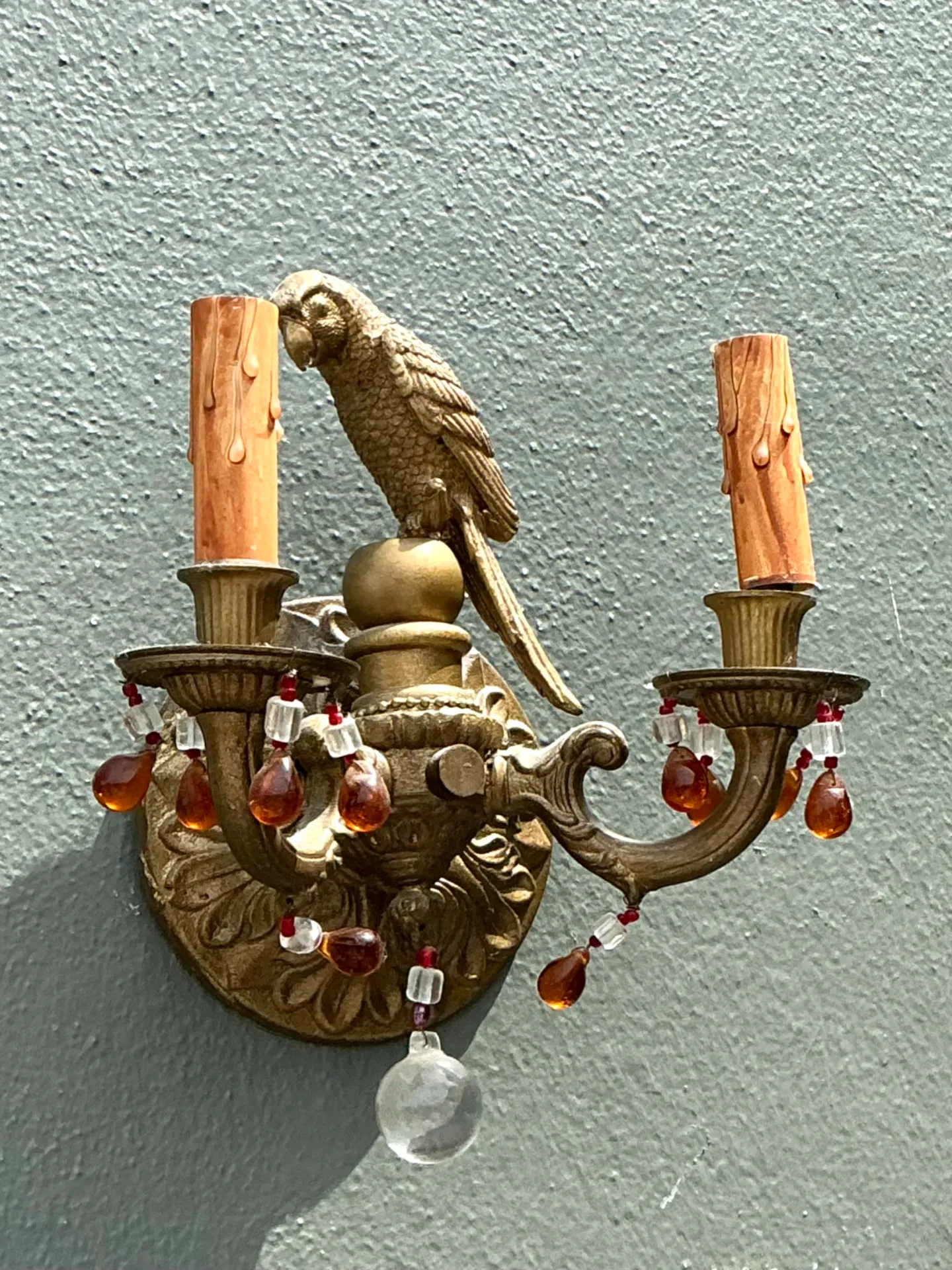 Vintage Brass and Crystal Parrot Sconce — additional photo 1