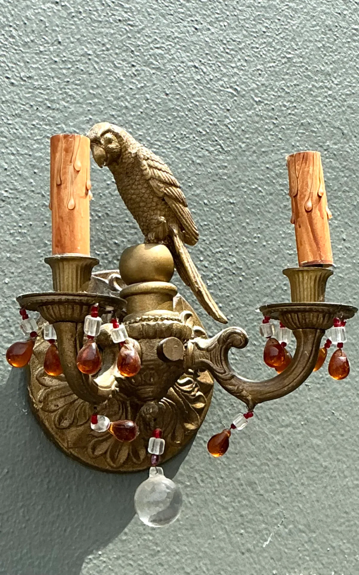 Vintage Brass and Crystal Parrot Sconce