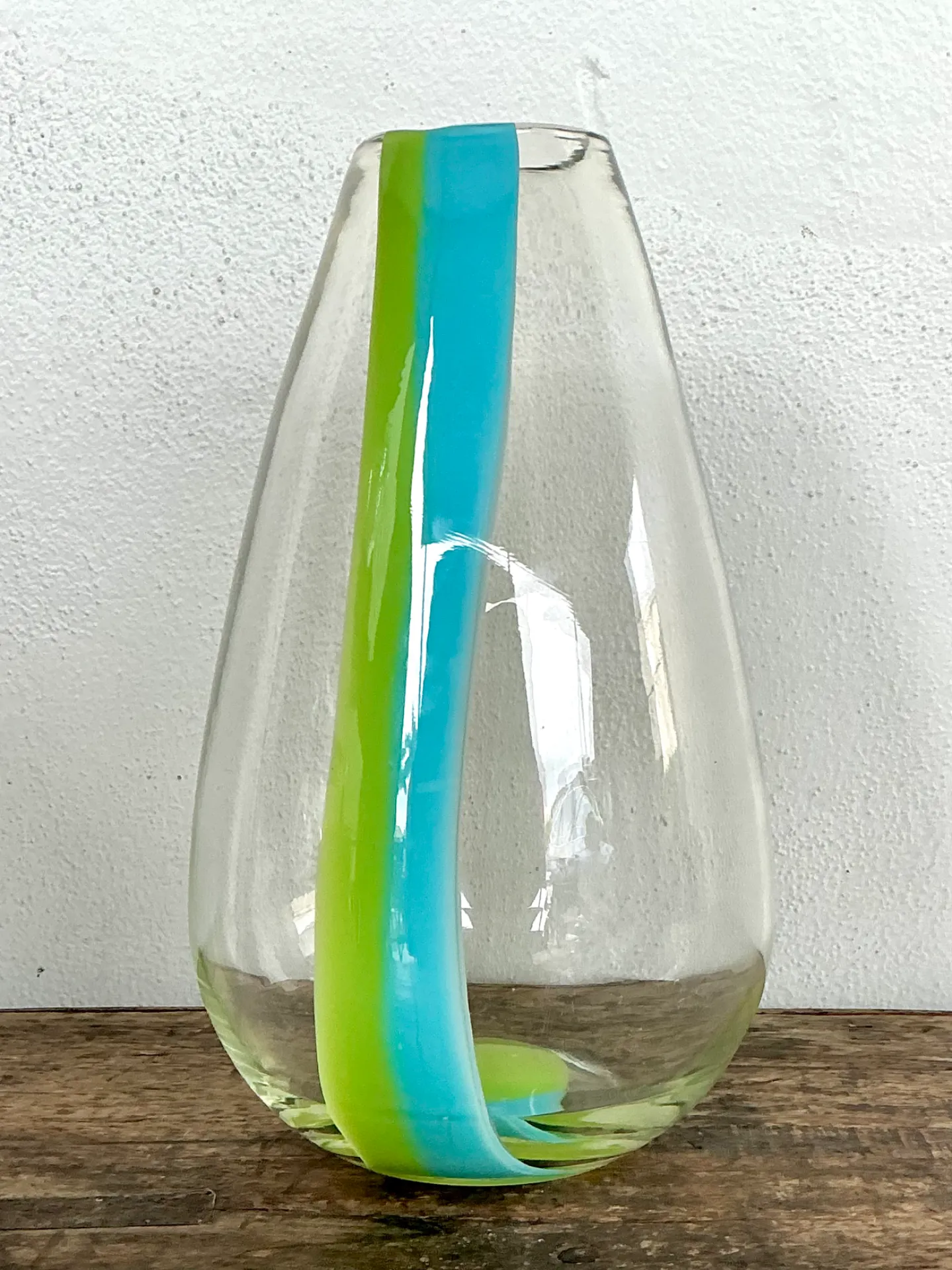 Vintage Clear Glass Vase with Blue and Green Stripes — additional photo 8