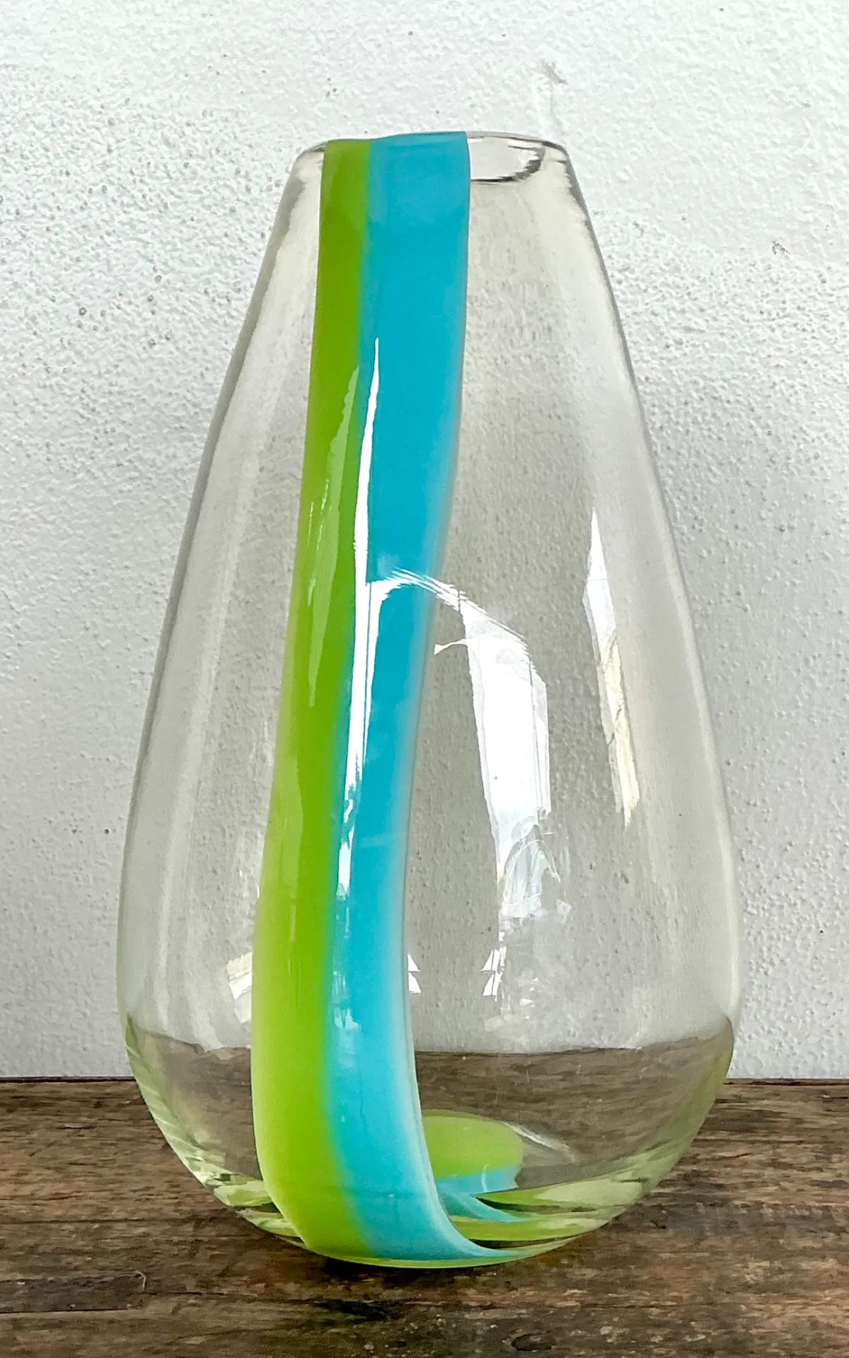 Vintage Clear Glass Vase with Blue and Green Stripes — additional photo 8