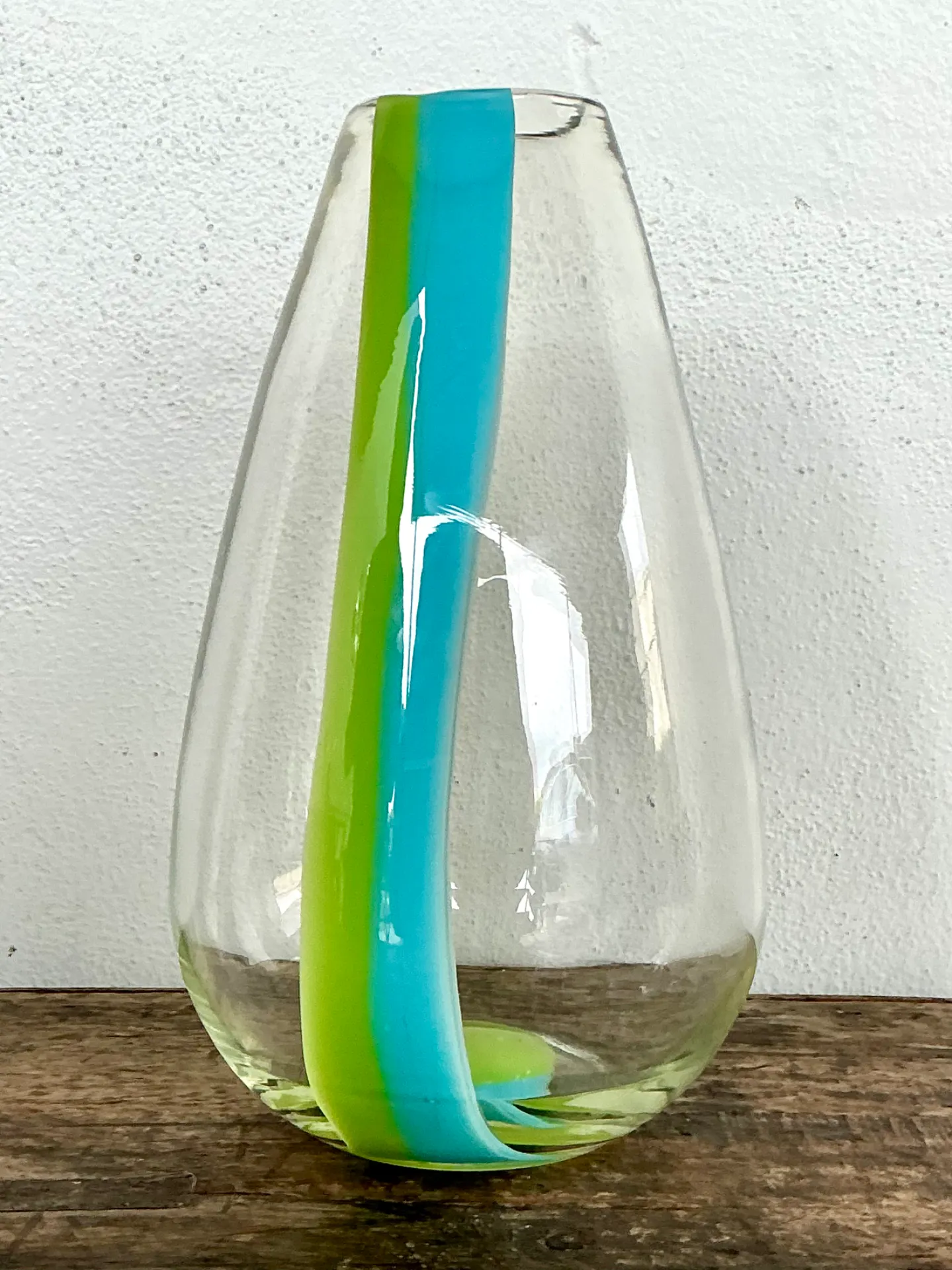 Vintage Clear Glass Vase with Blue and Green Stripes — additional photo 2