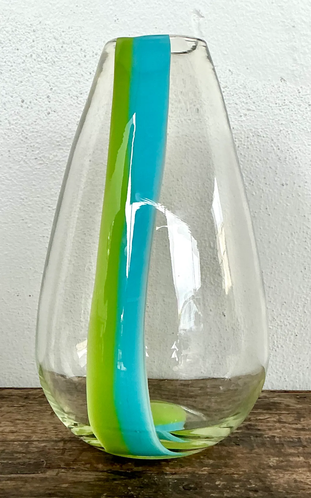 Vintage Clear Glass Vase with Blue and Green Stripes — additional photo 2