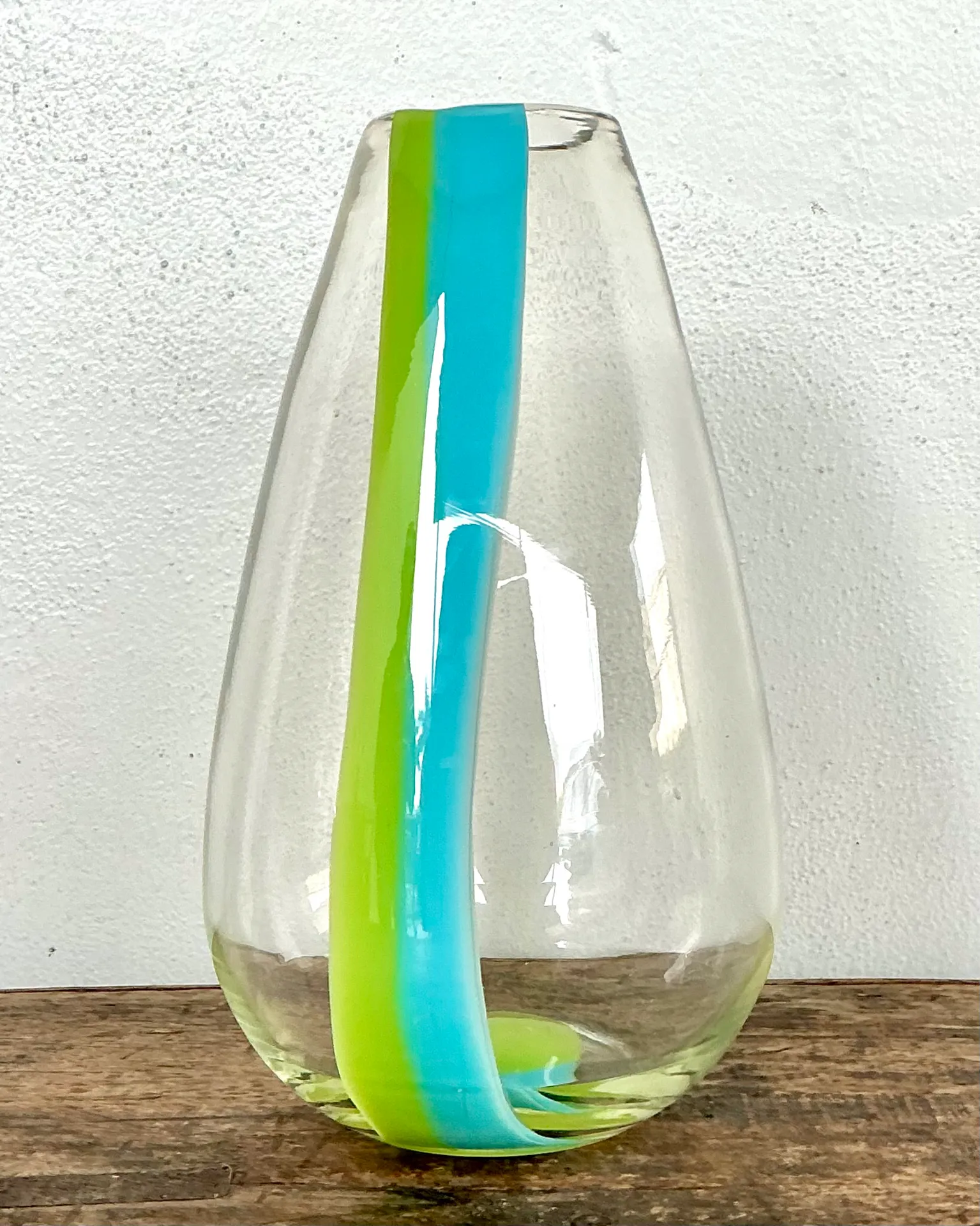Vintage Clear Glass Vase with Blue and Green Stripes — additional photo 4