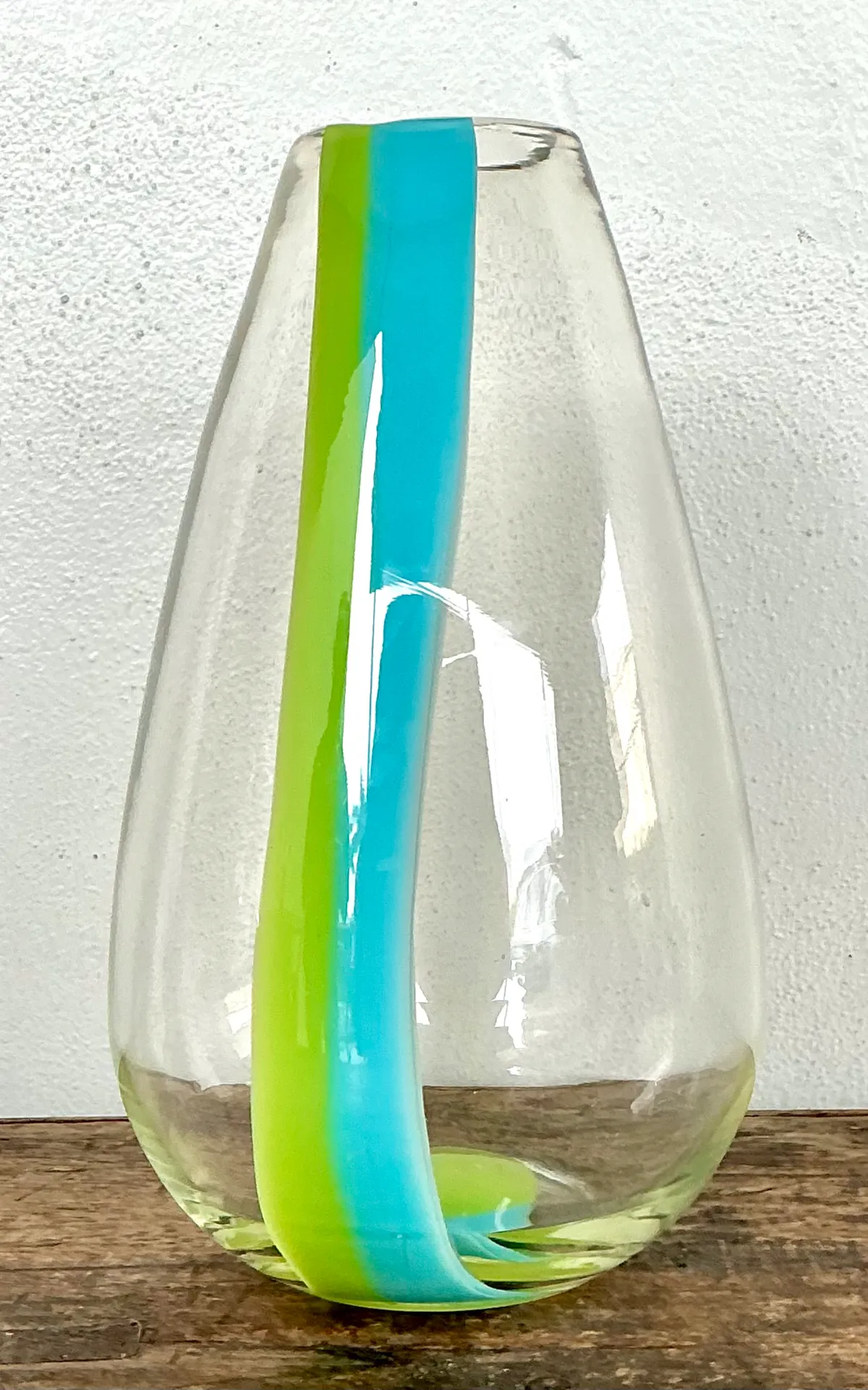 Vintage Clear Glass Vase with Blue and Green Stripes — additional photo 4
