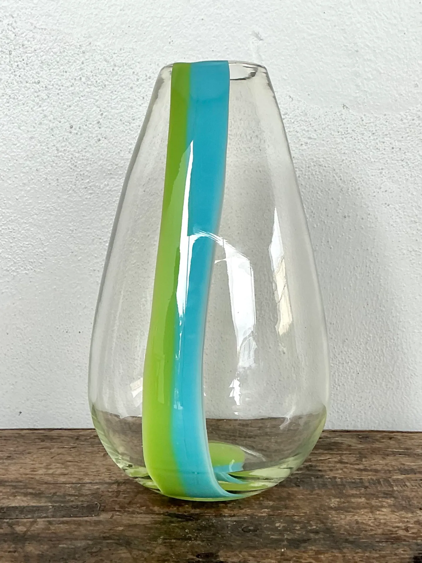 Vintage Clear Glass Vase with Blue and Green Stripes — additional photo 7