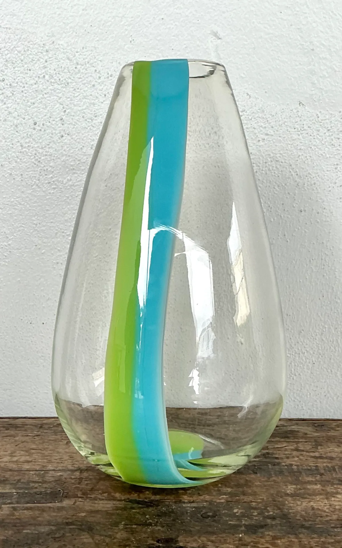 Vintage Clear Glass Vase with Blue and Green Stripes — additional photo 7