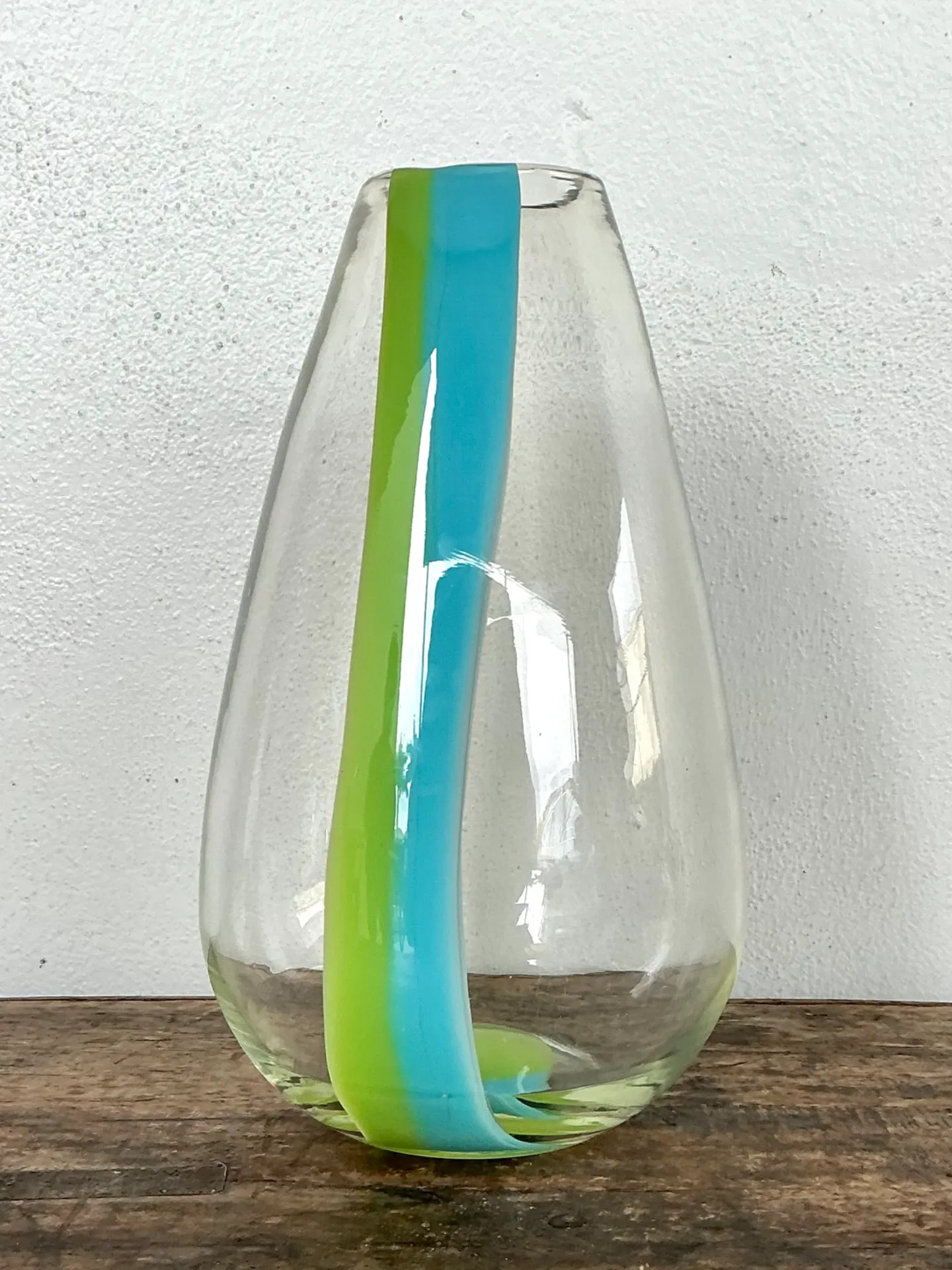 Vintage Clear Glass Vase with Blue and Green Stripes — additional photo 6